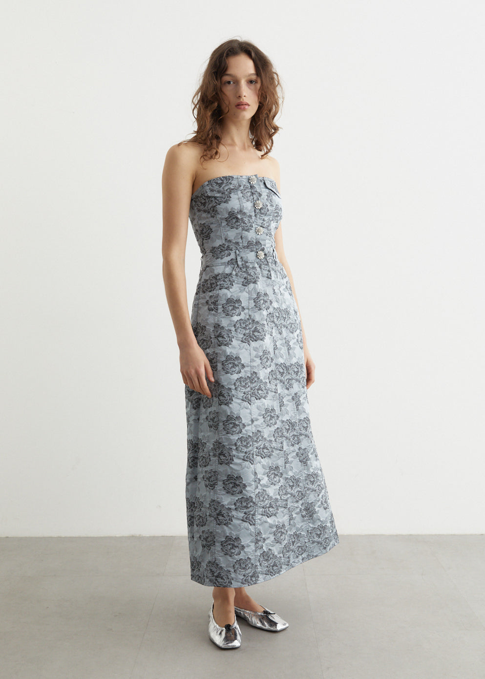 Botanical Jacquard Long Corsage Dress