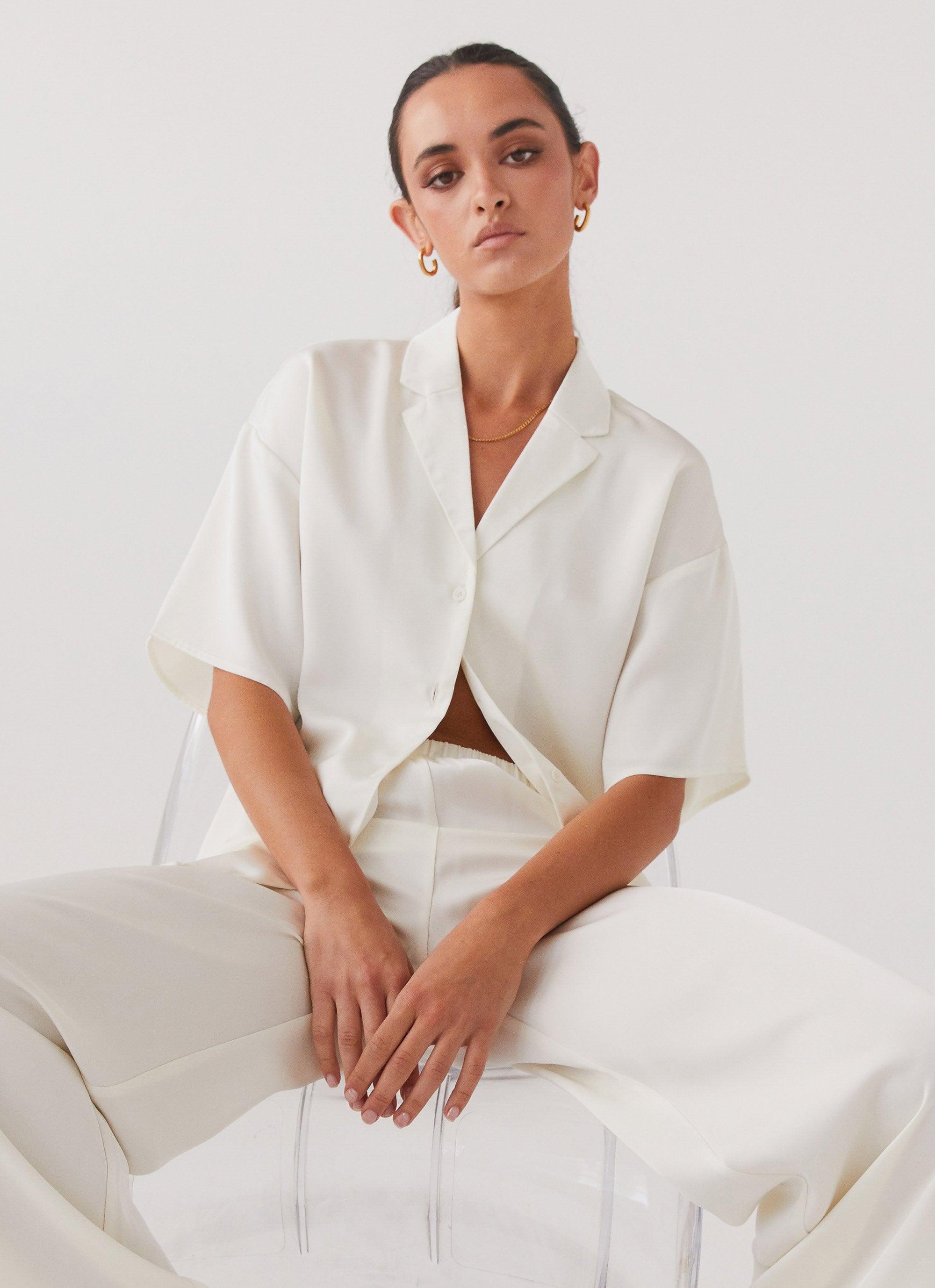 Palm Cove Satin Shirt - Pearl Dove