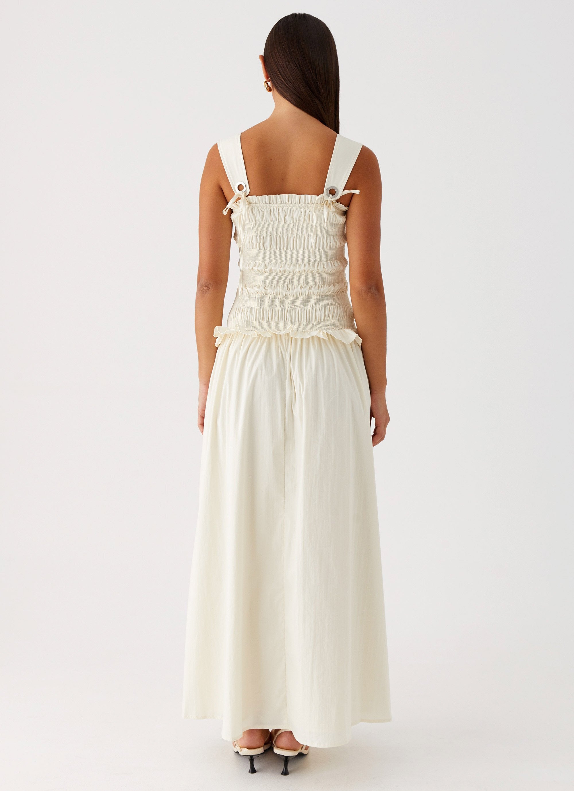 Deana Shirred Maxi Dress - White