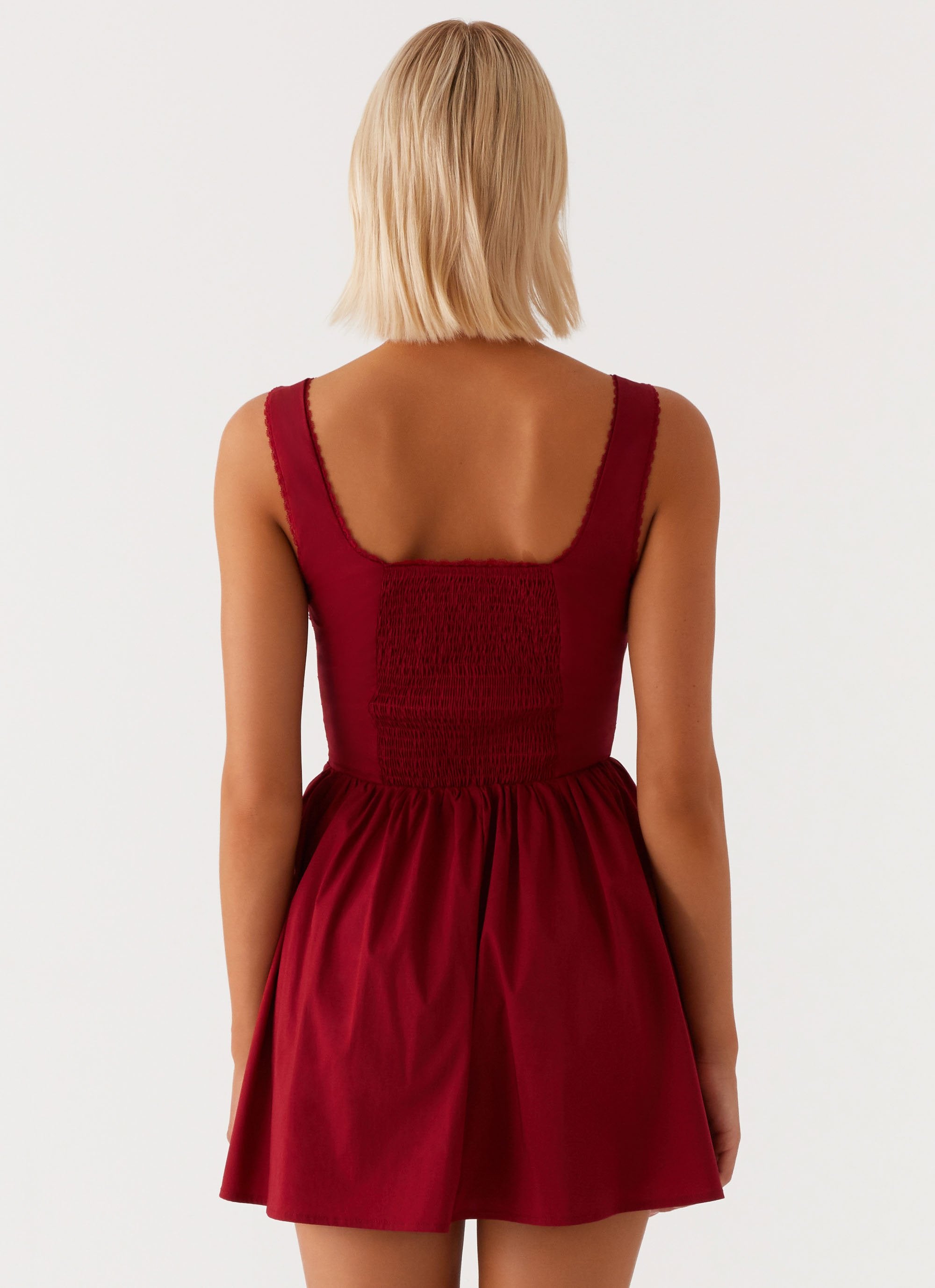 Eleanor Lace Trim Mini Dress - Red