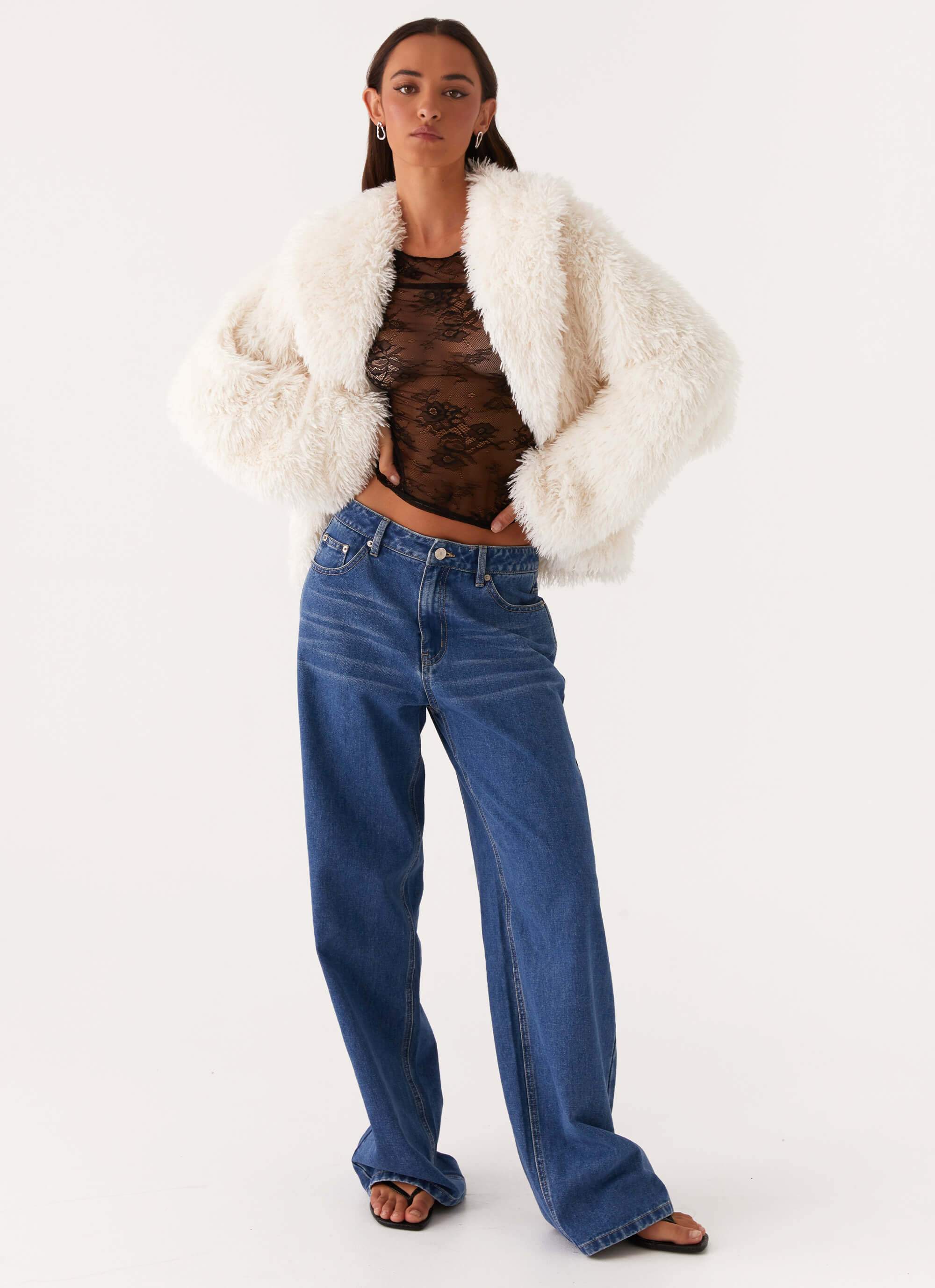 Denver Oversized Fur Jacket - Ivory