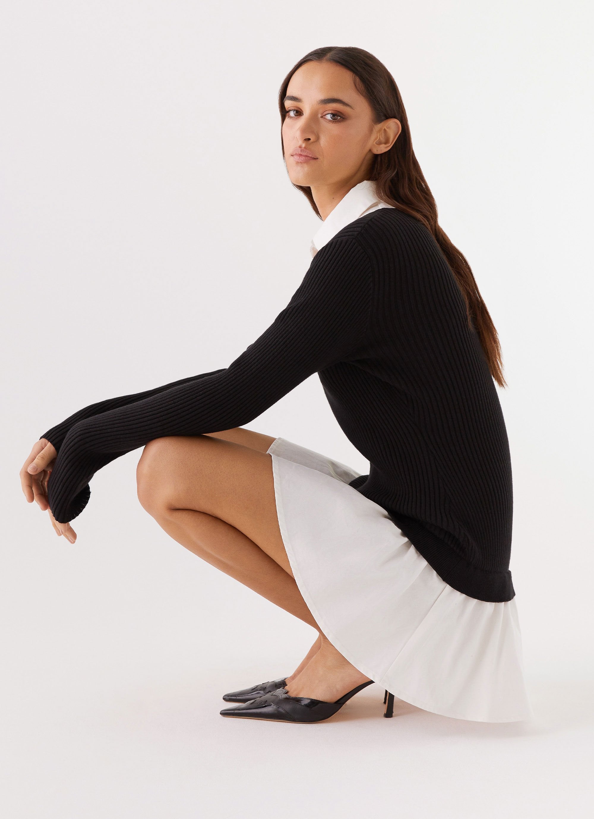 Somerville Knitted Shirt Dress - Black/White