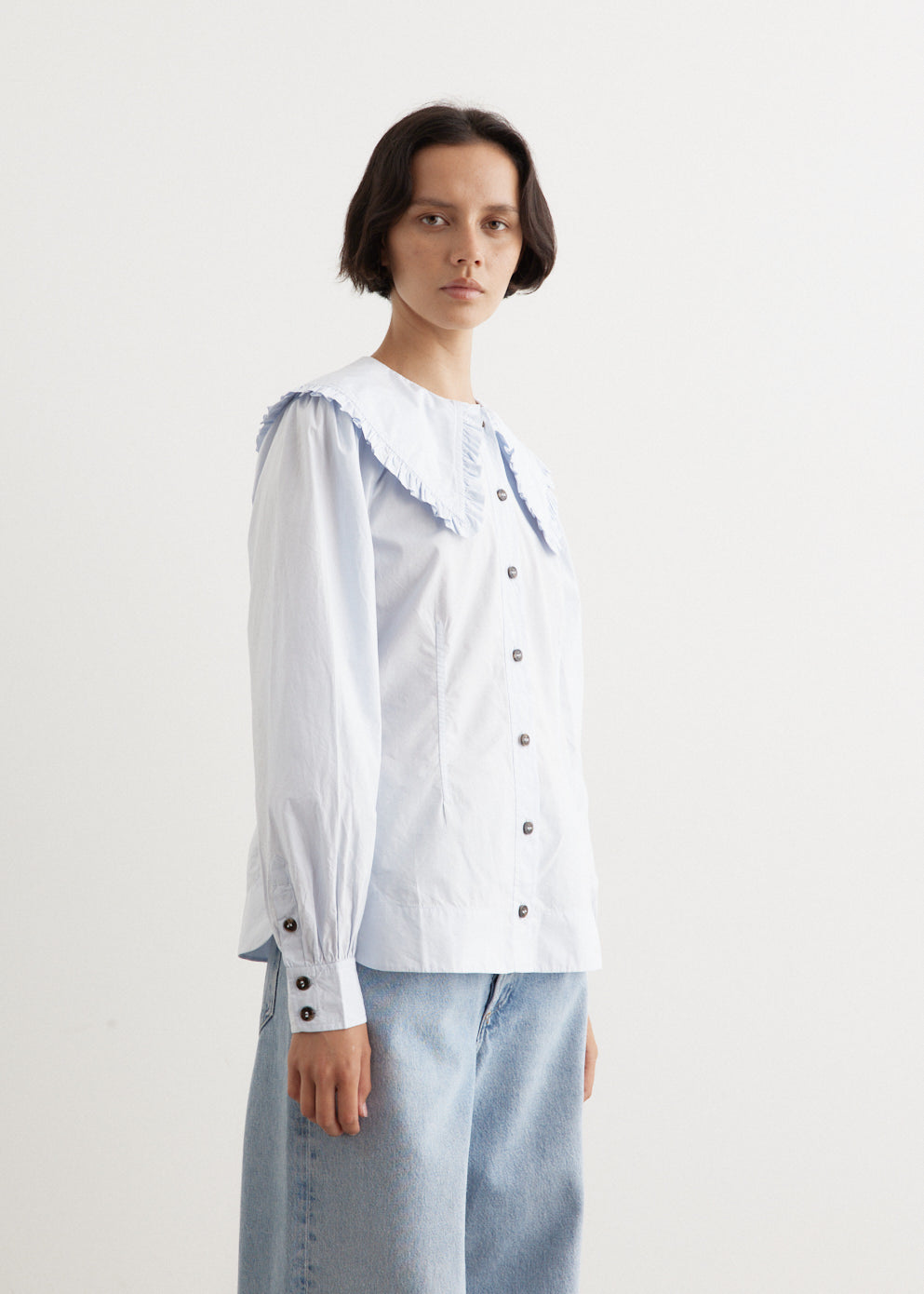 Cotton Poplin Frill Collar Shirt