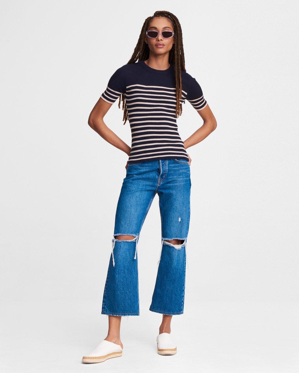 Kate Striped Short-sleeve Sweater