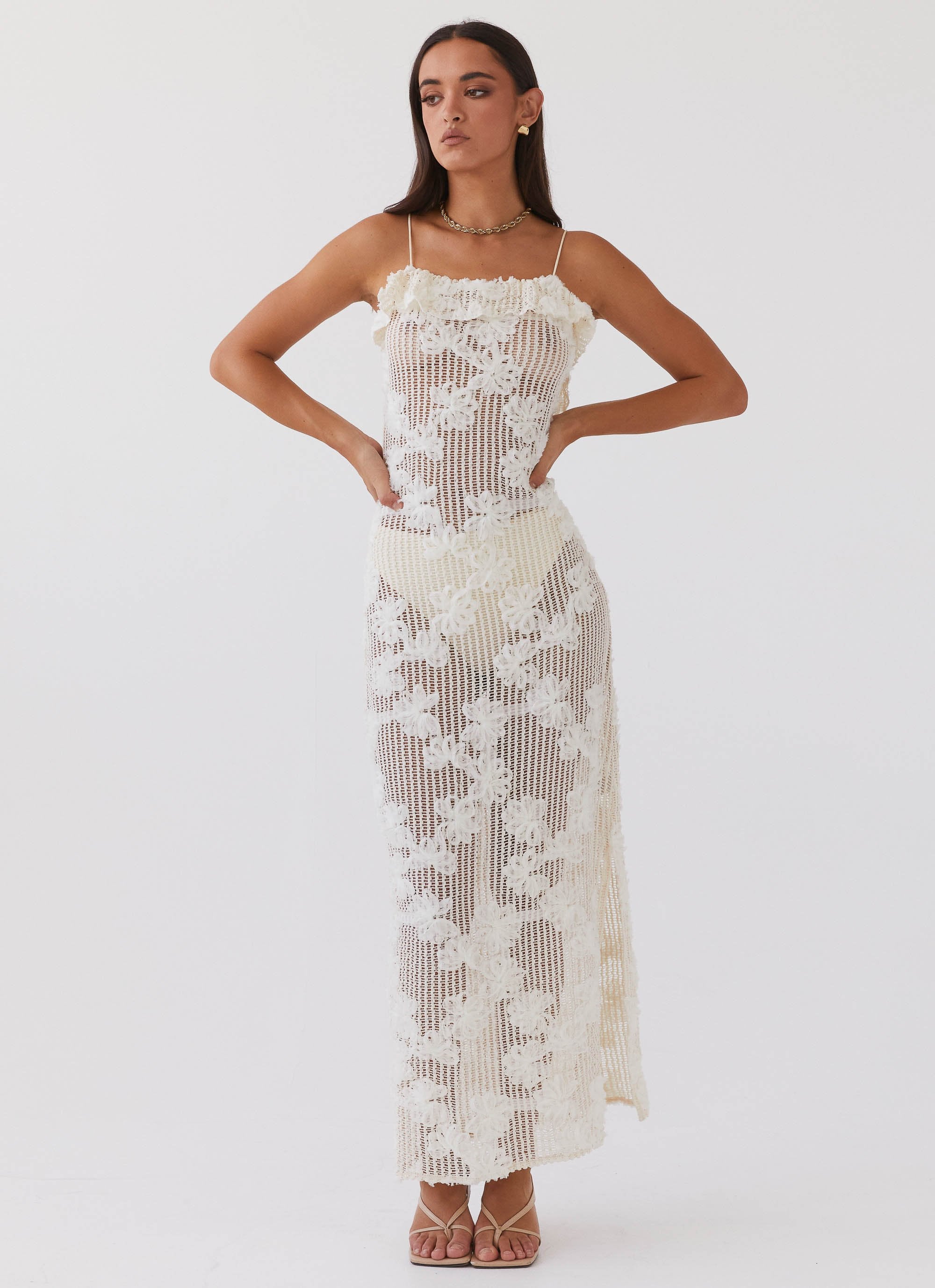 Evangeline Embroidered Maxi Dress - Ivory Tea