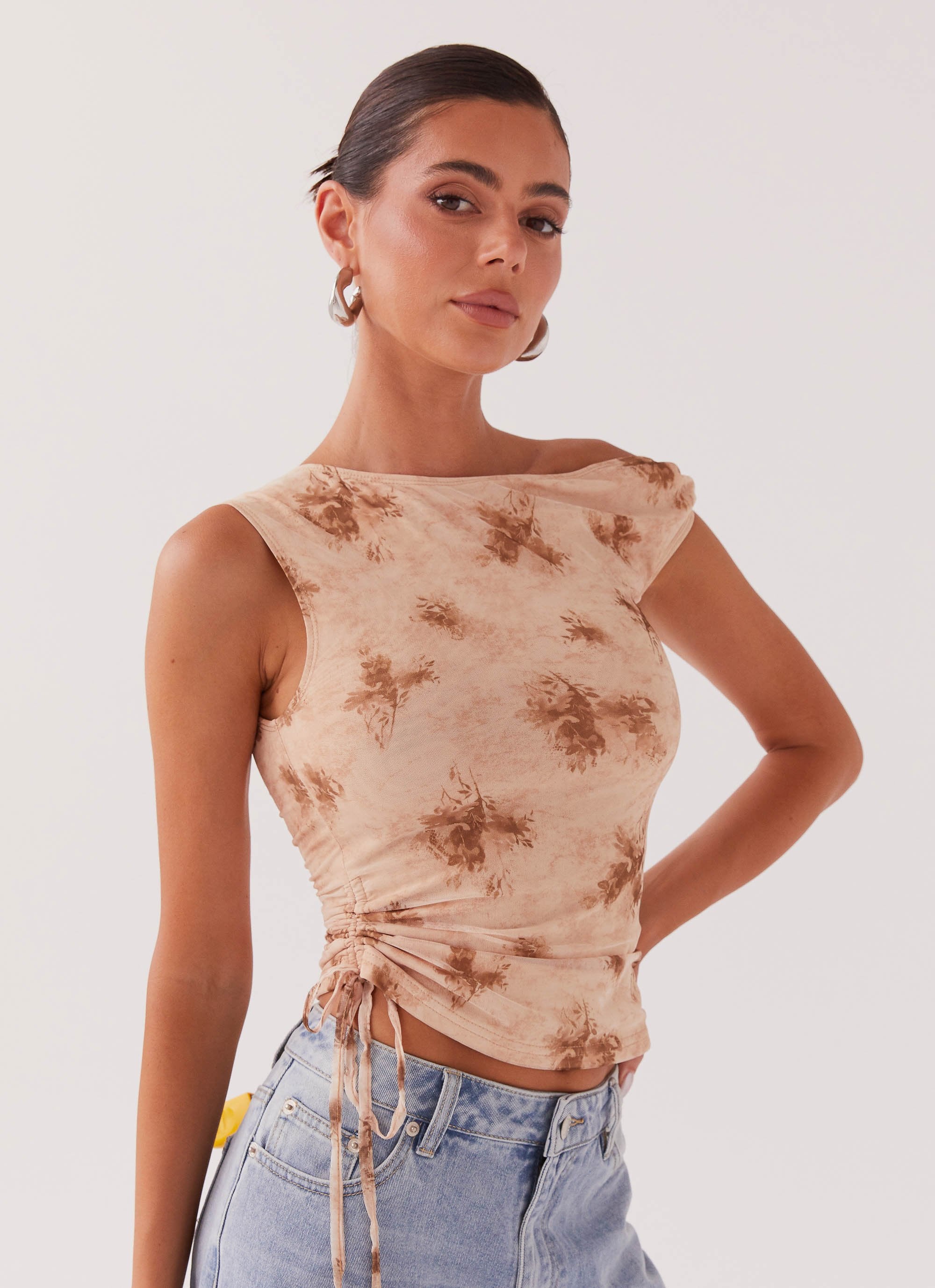 Til Sunrise Off The Shoulder Top - Taupe Smoke