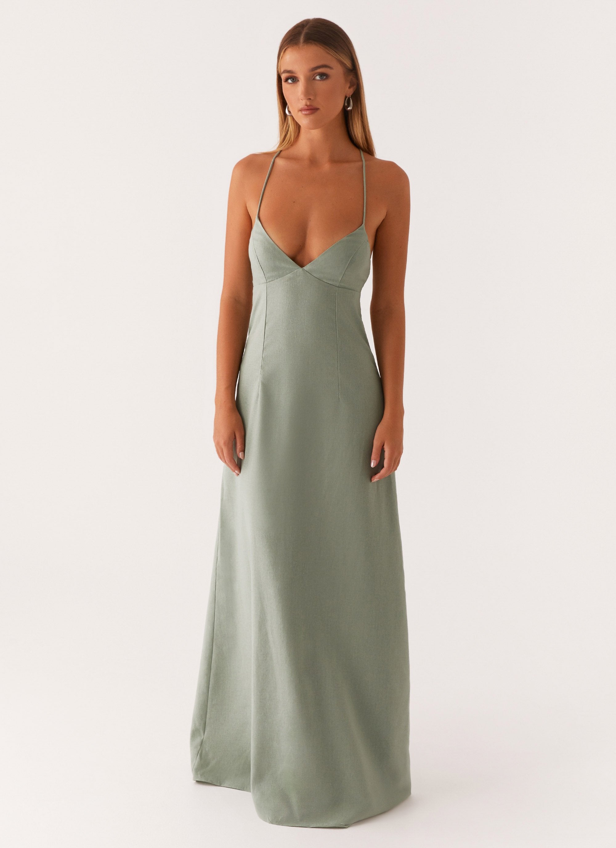 Middle Ground Linen Maxi Dress - Sage