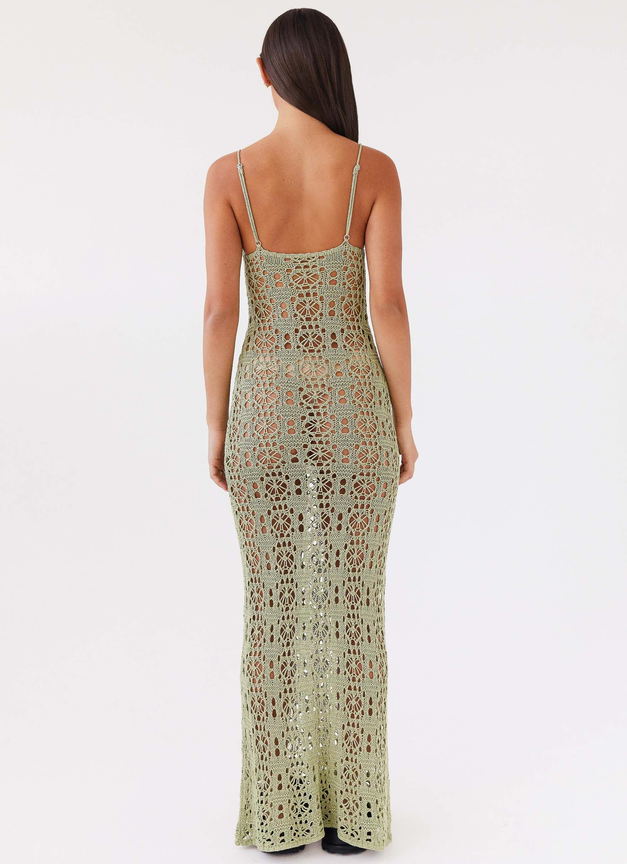 Luxora Crochet Maxi Cami Dress - Light Olive