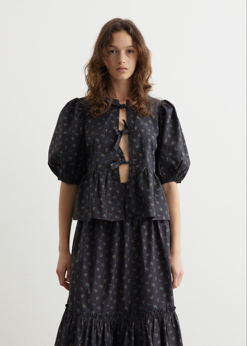 Printed Cotton Peplum Blouse