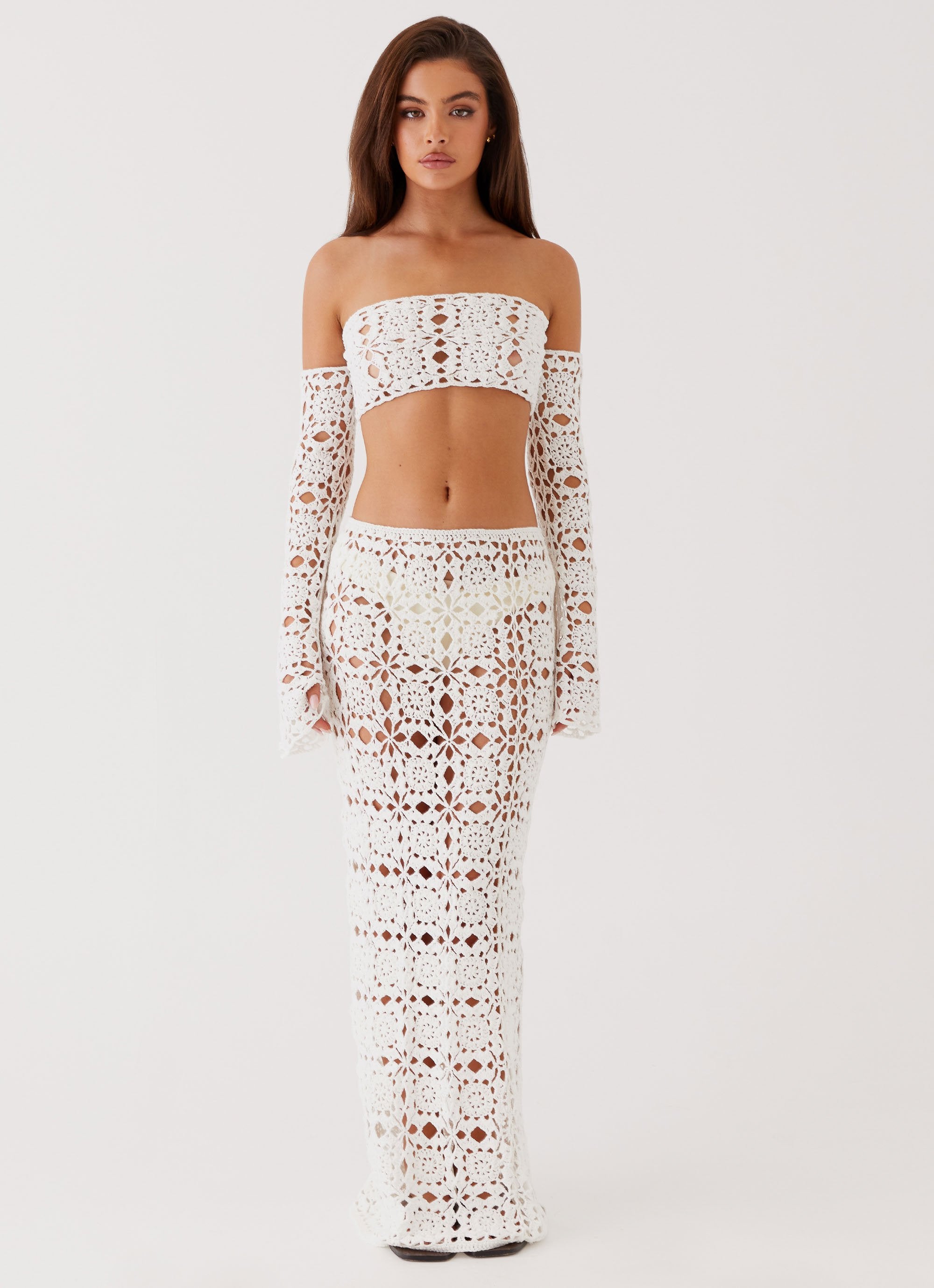 Sorrentino Crochet Long Sleeve Top - White