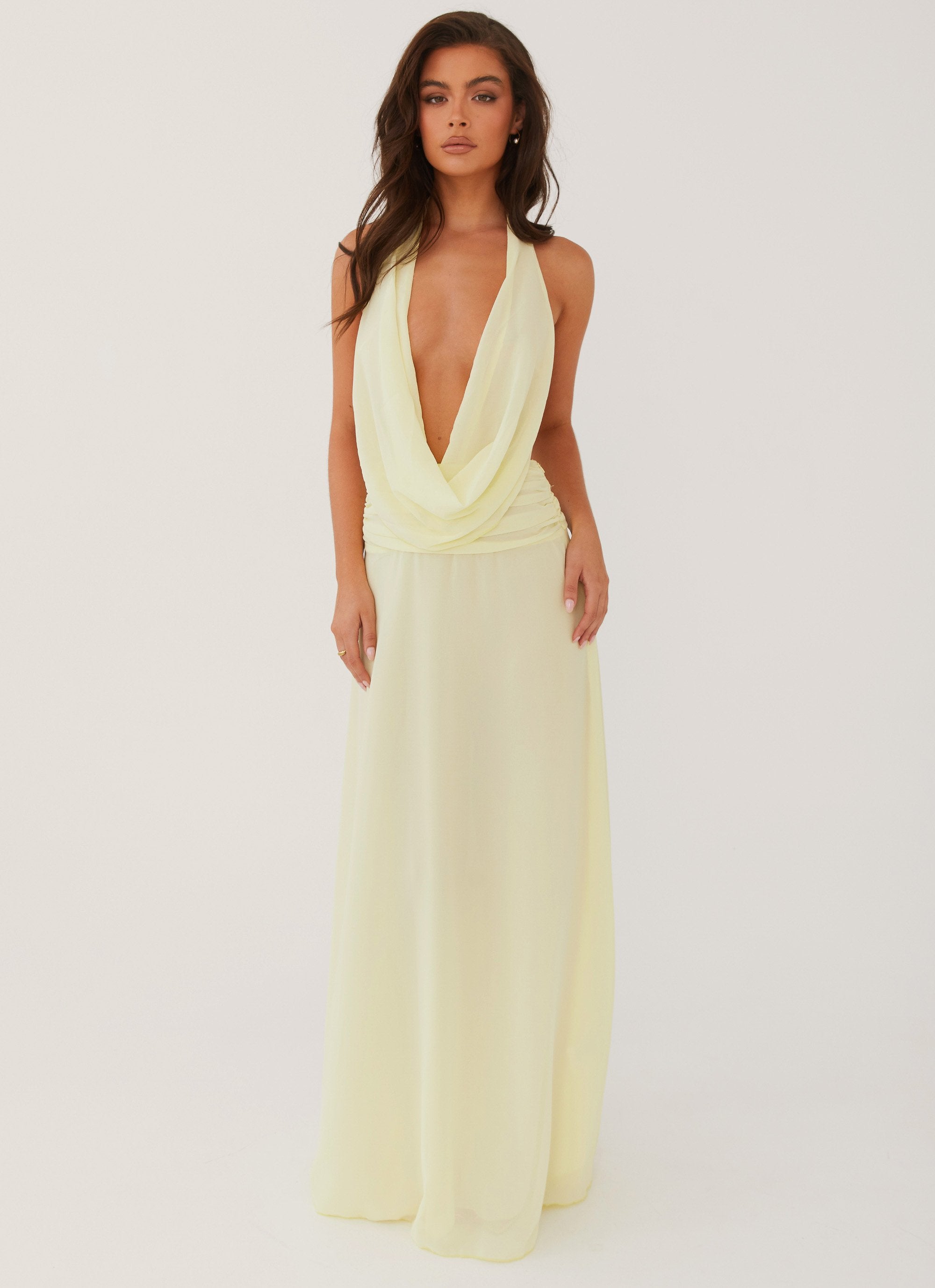 Elysia Chiffon Maxi Dress - Lemon