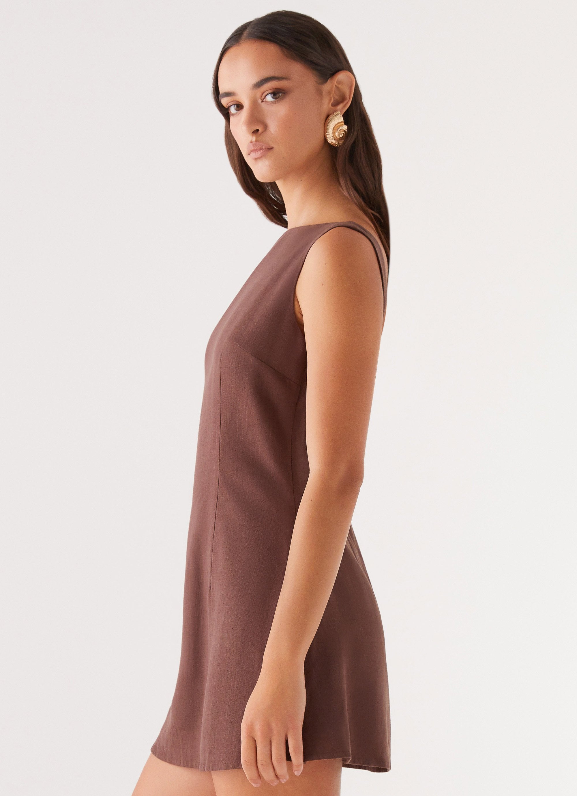 Drunk In Love Linen Mini Dress - Chocolate