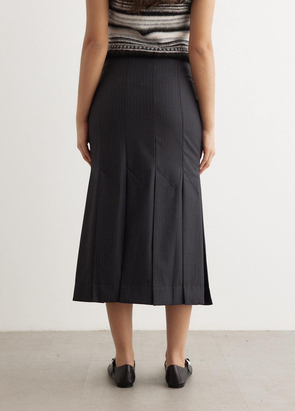 Melange Stripe Suiting Midi Skirt