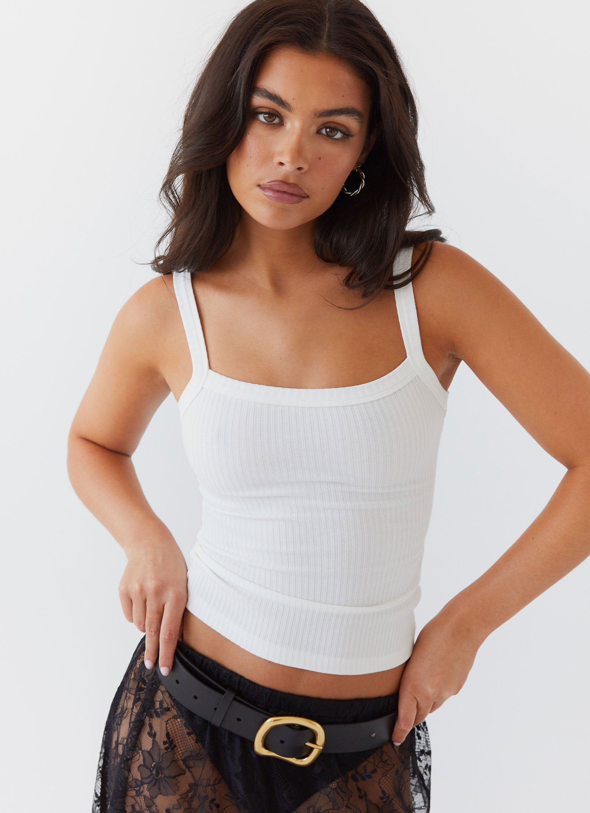 Eliza Ribbed Tank Top - White