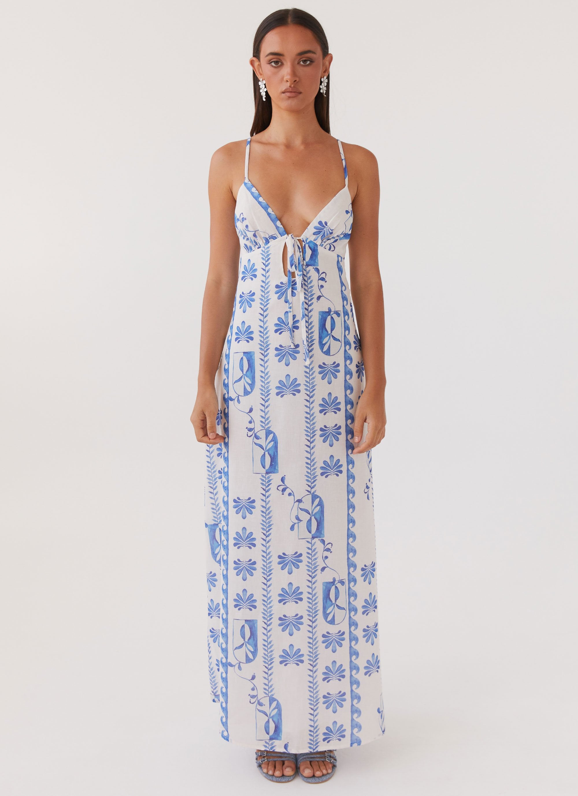 Flora Linen Maxi Dress - Floral Wave