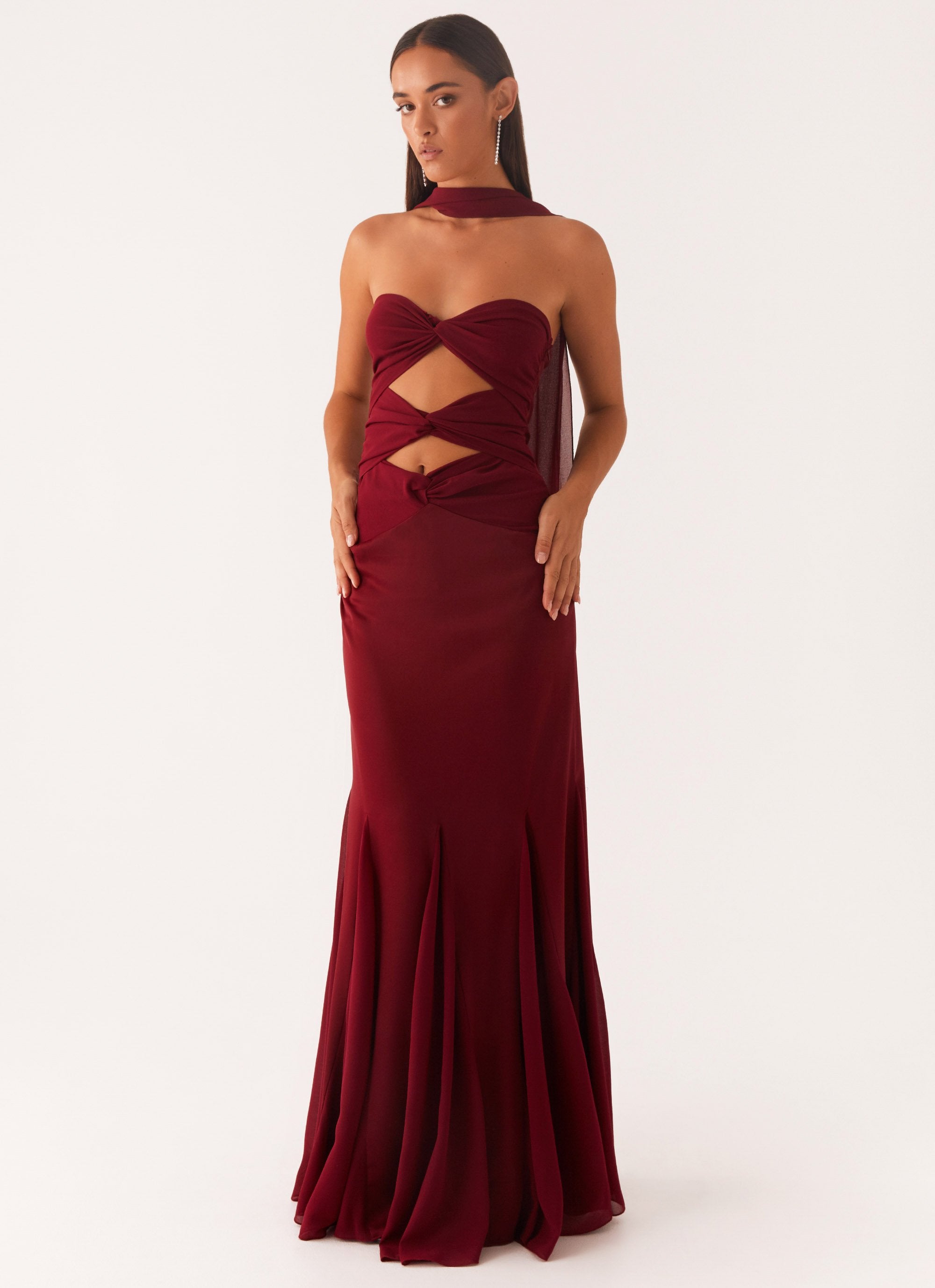 Melrose Satin Chiffon Maxi Dress - Deep Red