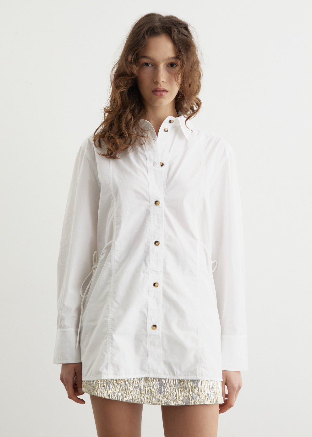 Cotton Poplin Oversized Tie String Shirt