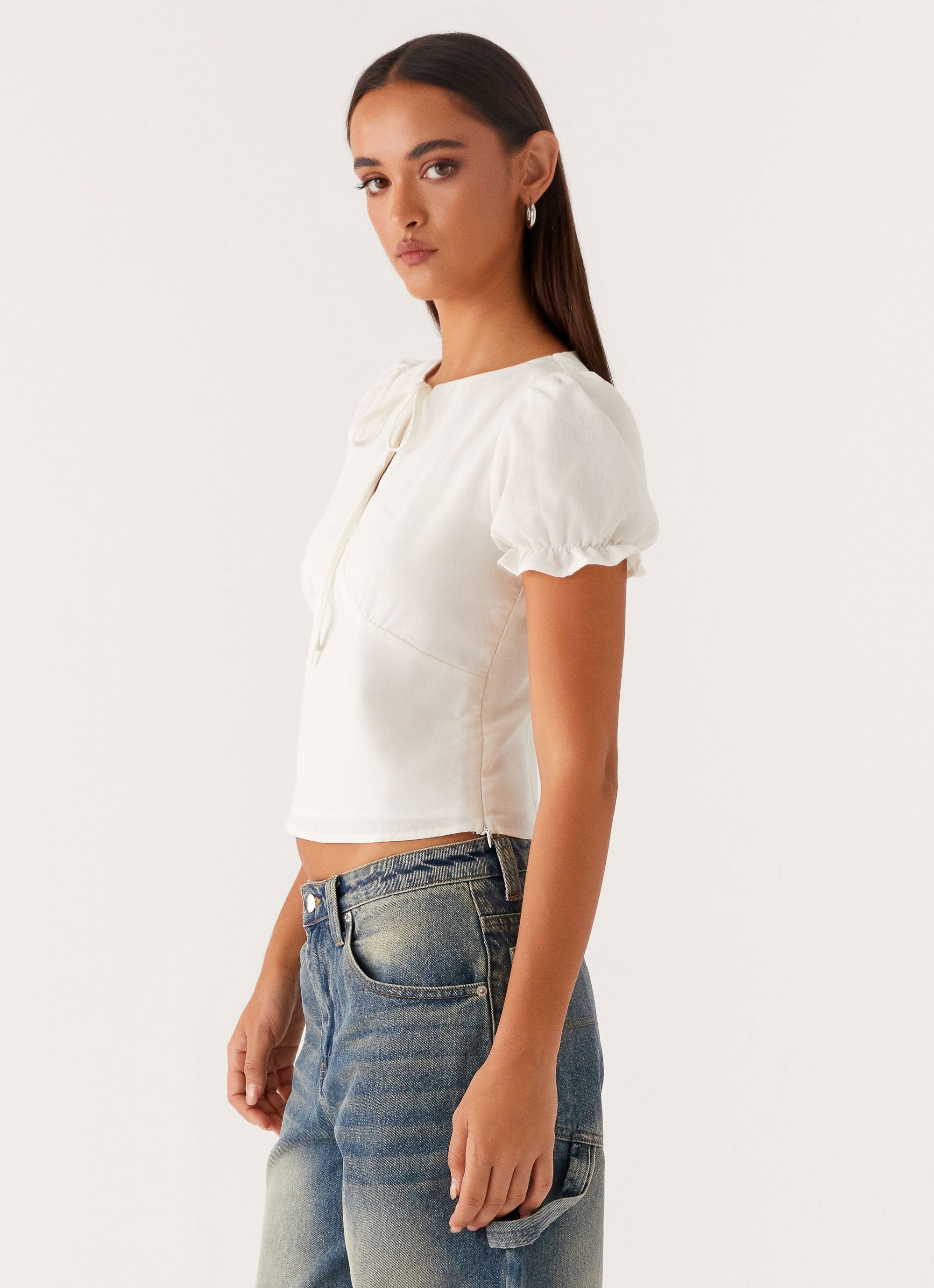 These Words Puff Sleeve Top - White