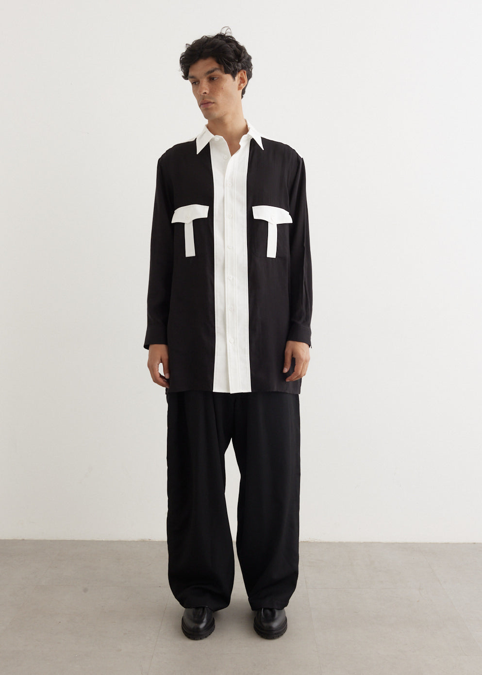 Monochrome Panel Tuck Collar Shirt