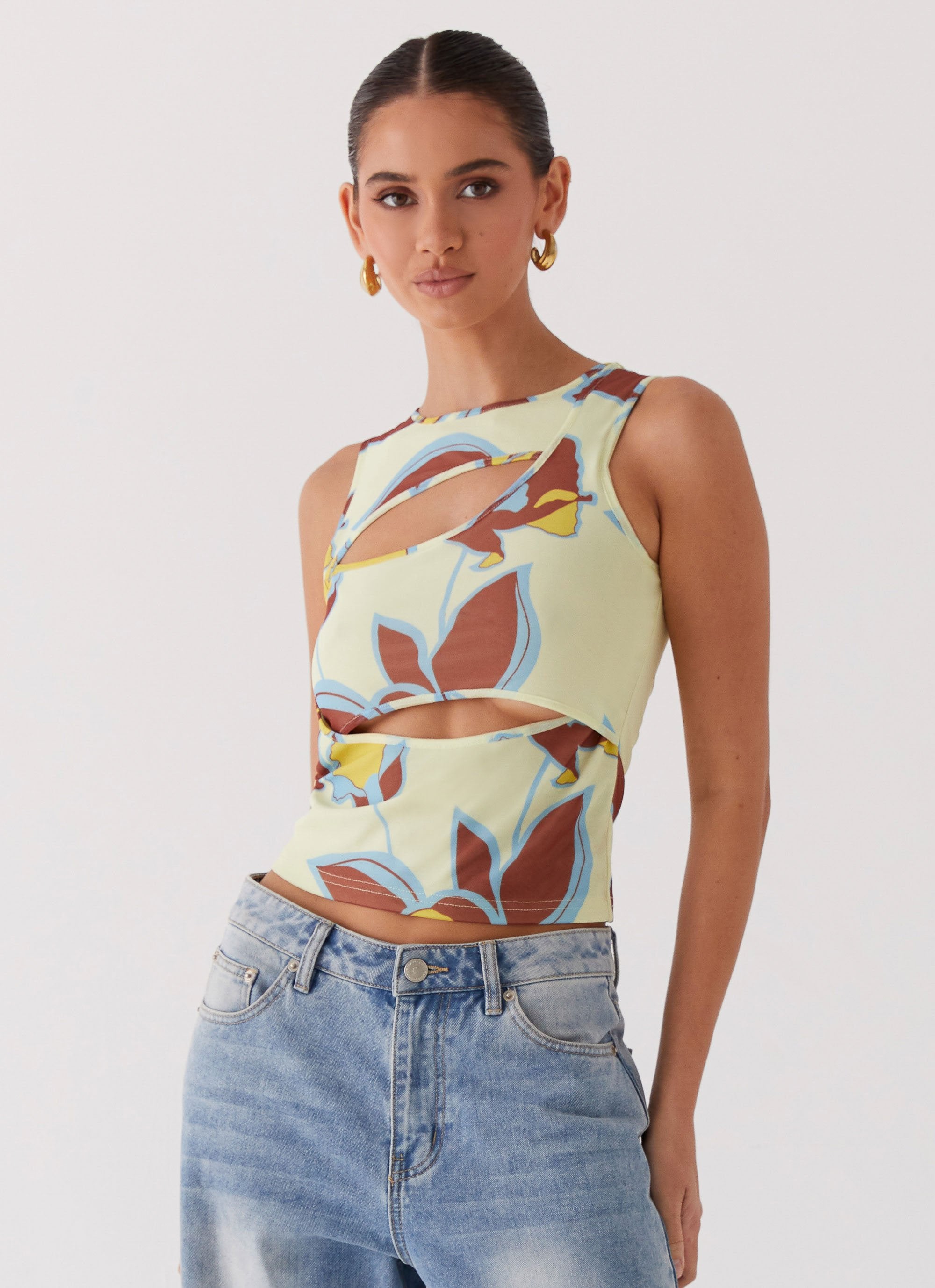 Beyond Cut Out Mesh Top - Primrose