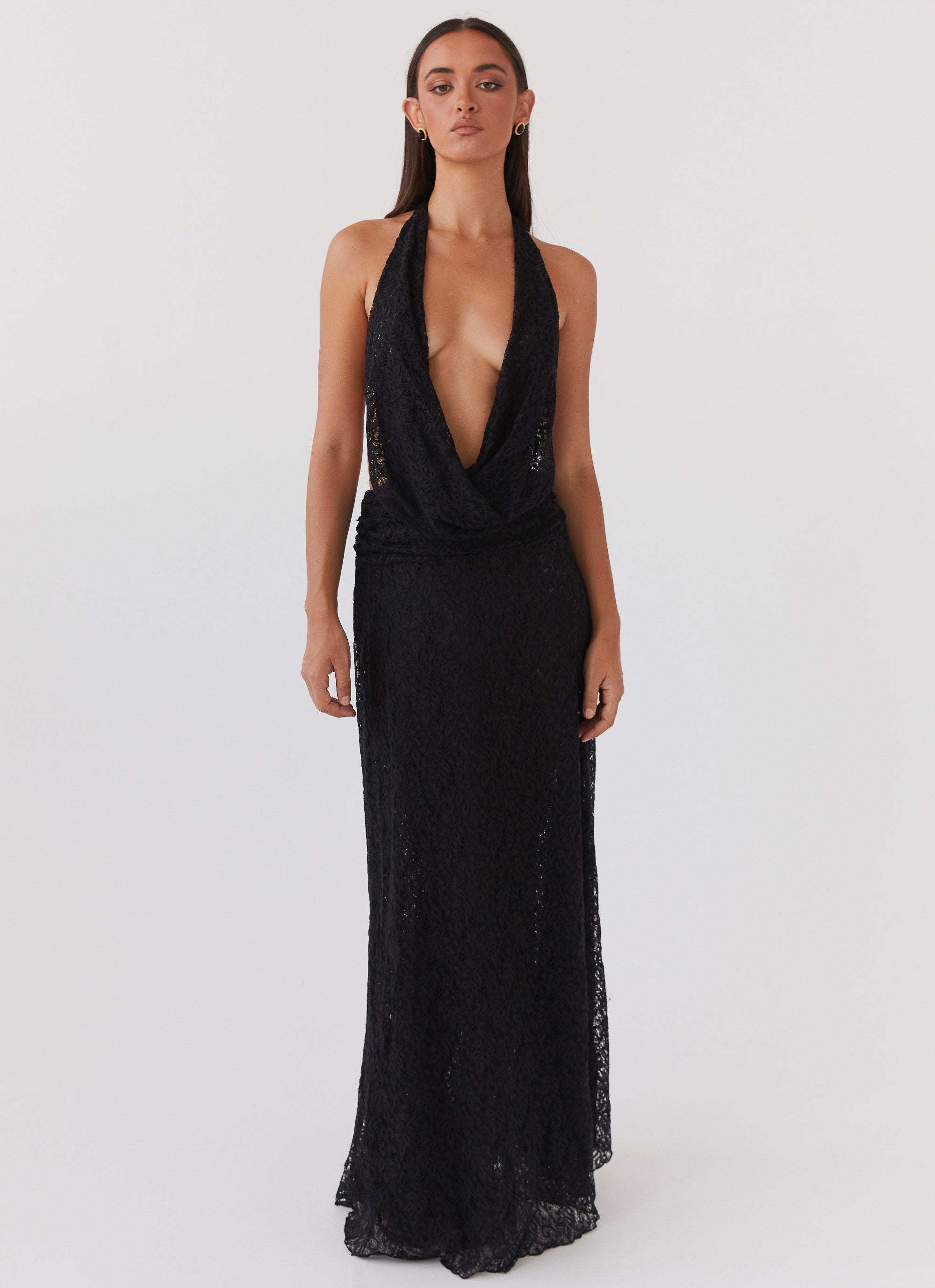 Elysia Lace Maxi Dress - Black