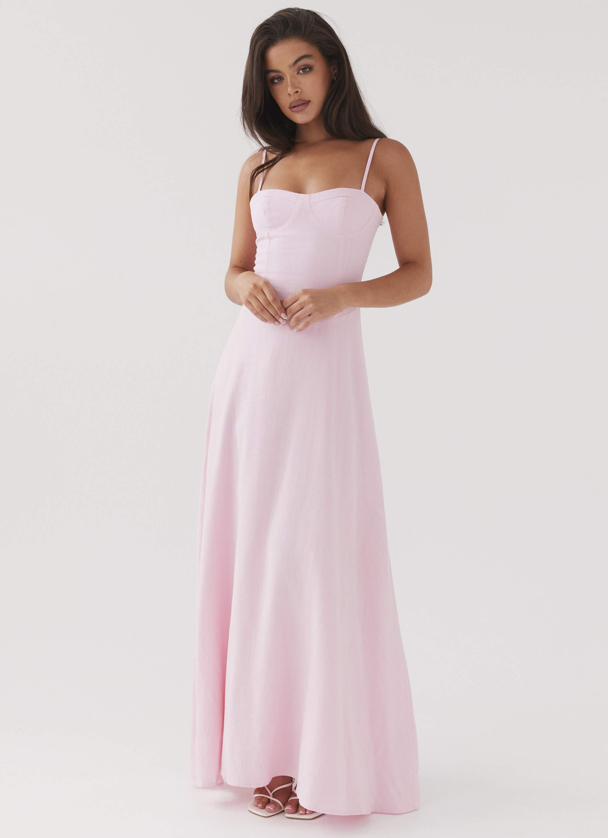 Angelina Linen Maxi Dress - Pink Petal