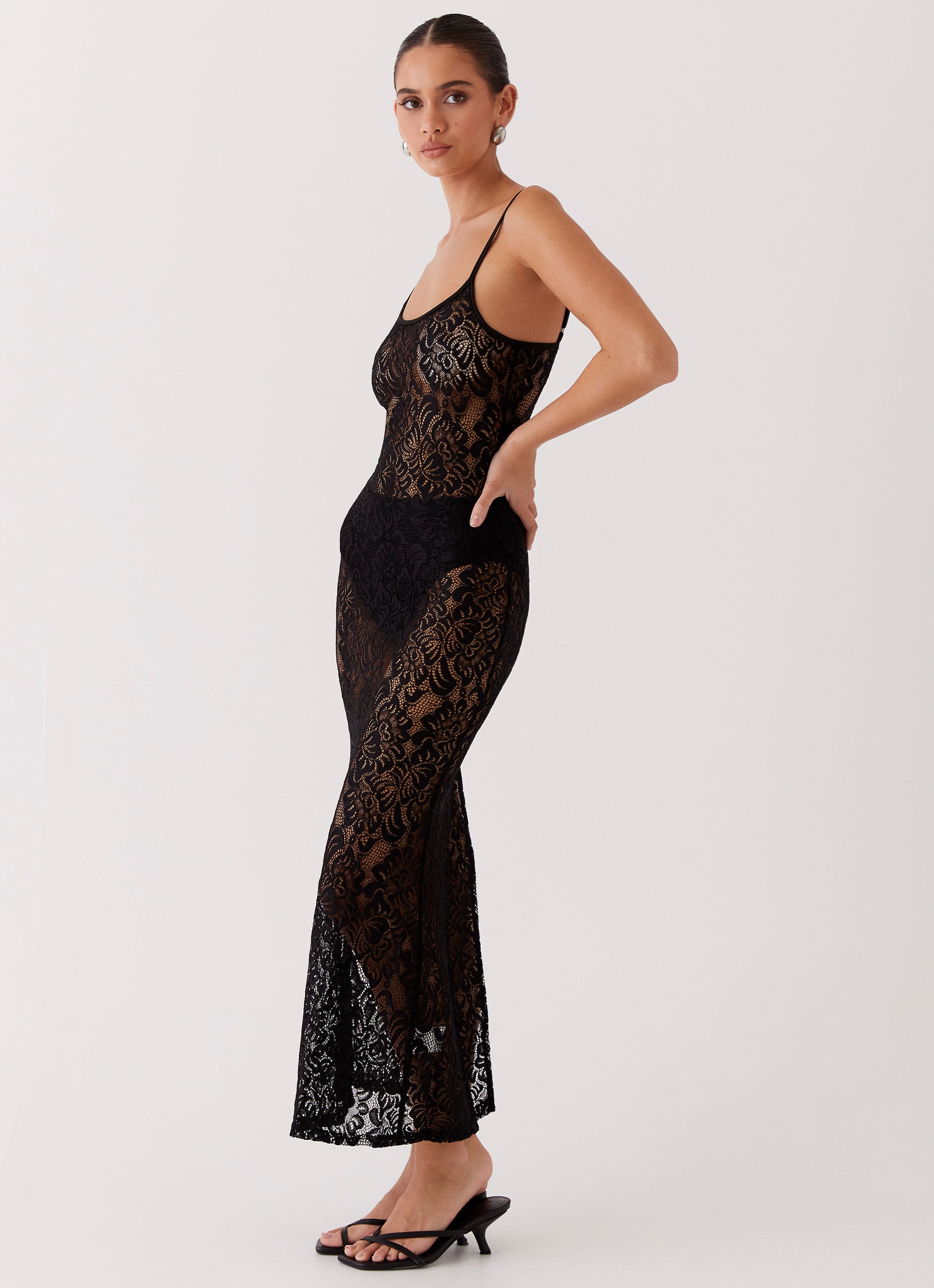 Leona Lace Maxi Dress - Black