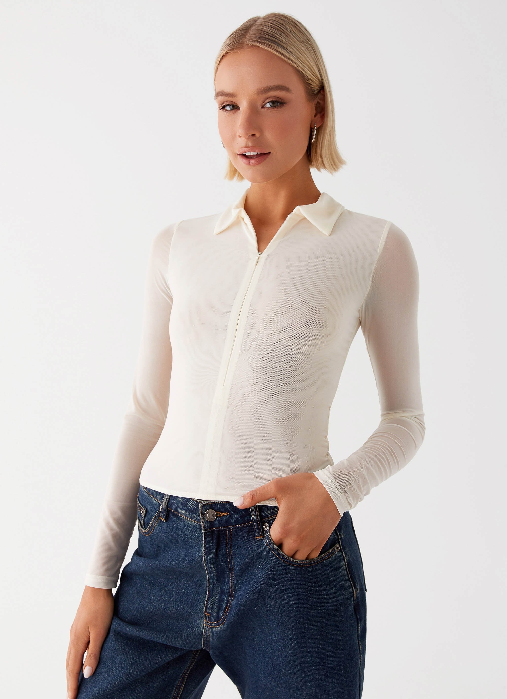 Lorna Zip Up Shirt - Ivory