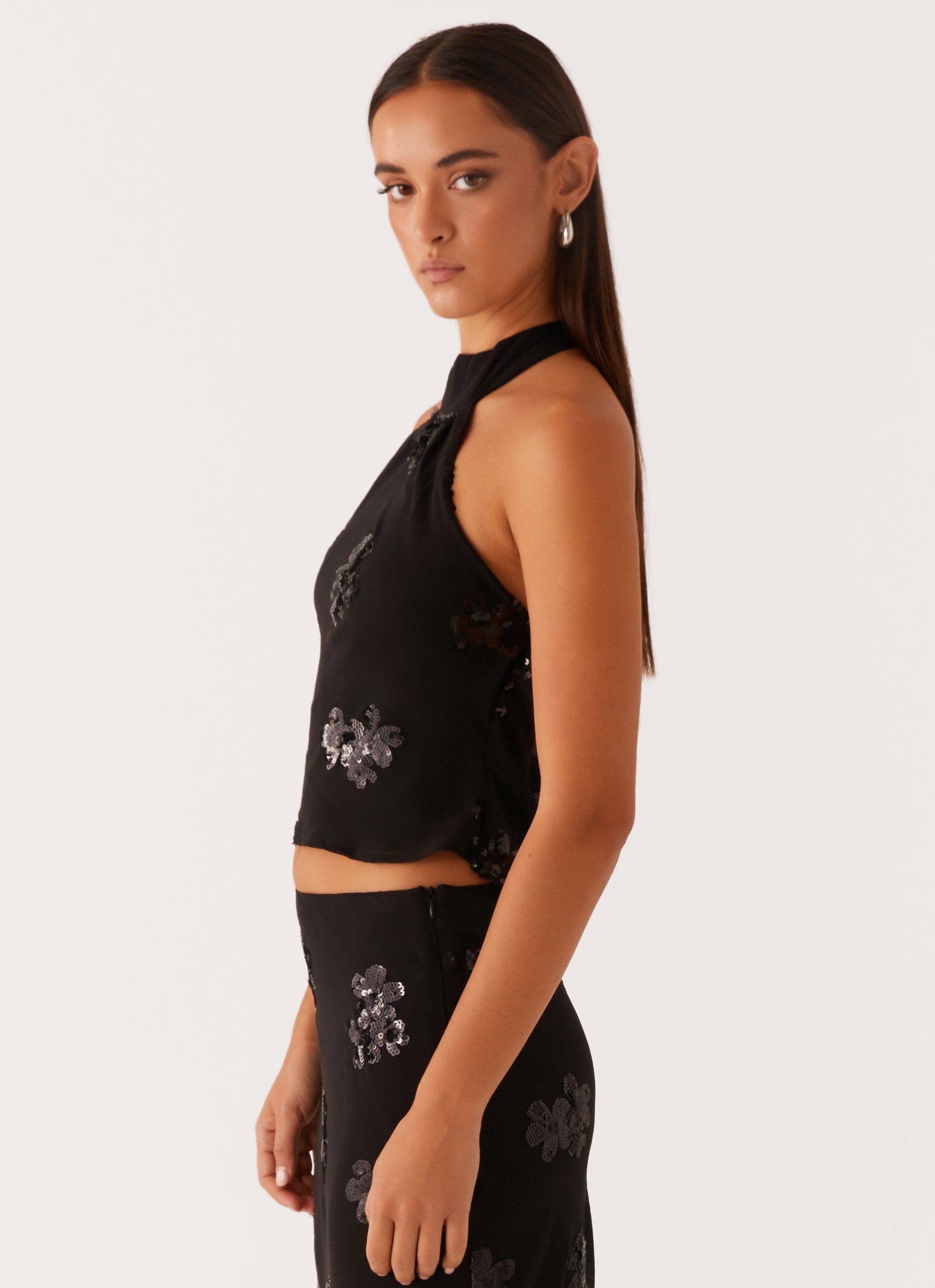 Cillian Sequin Halter Top - Black