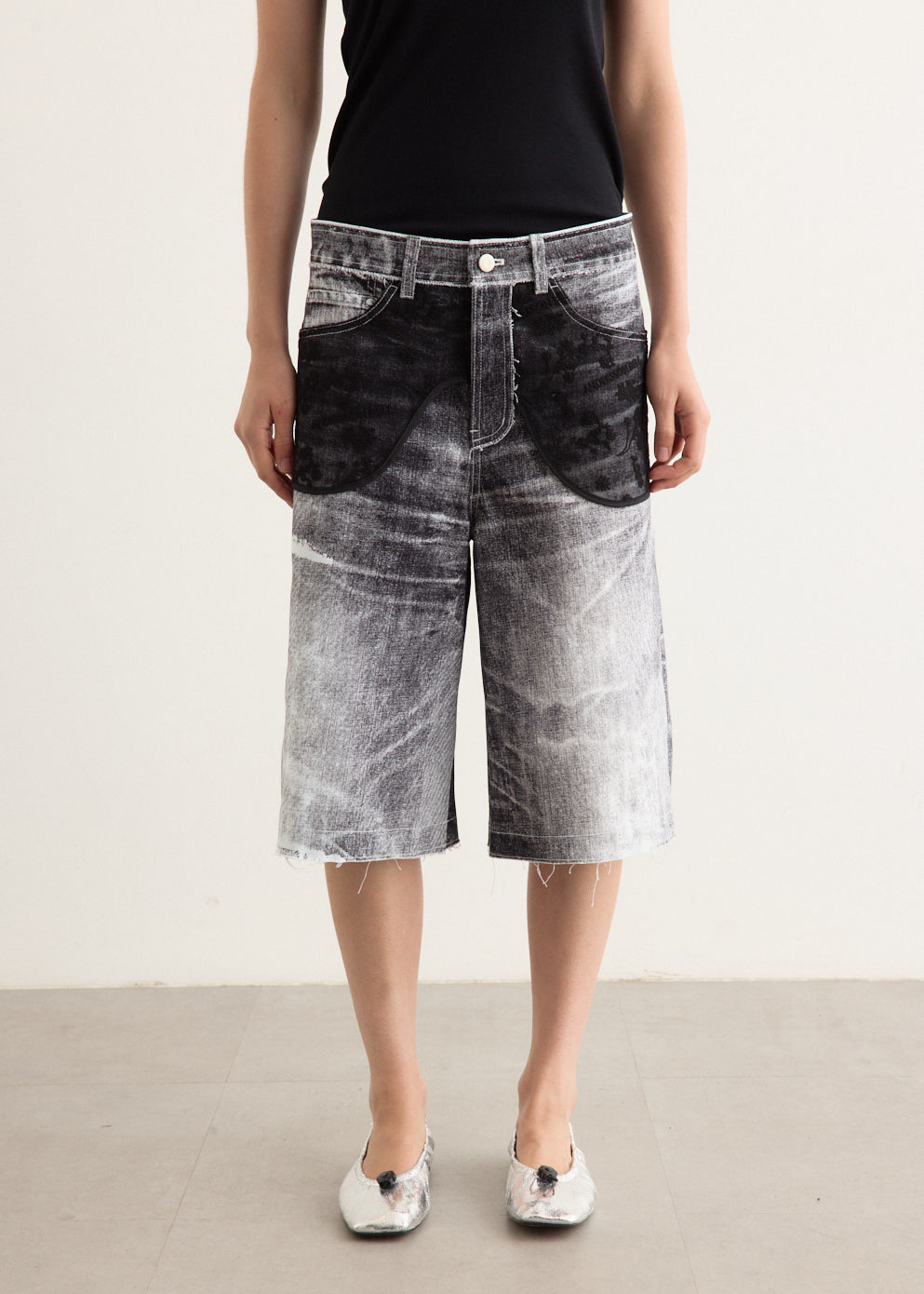 Lace Panelled White Denim Shorts