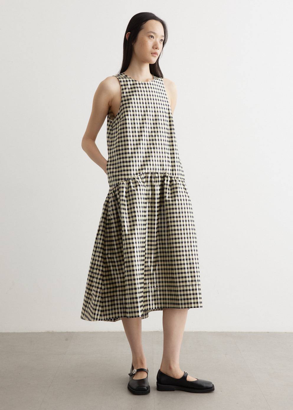 Shiny Check Jacquard Midi Dress