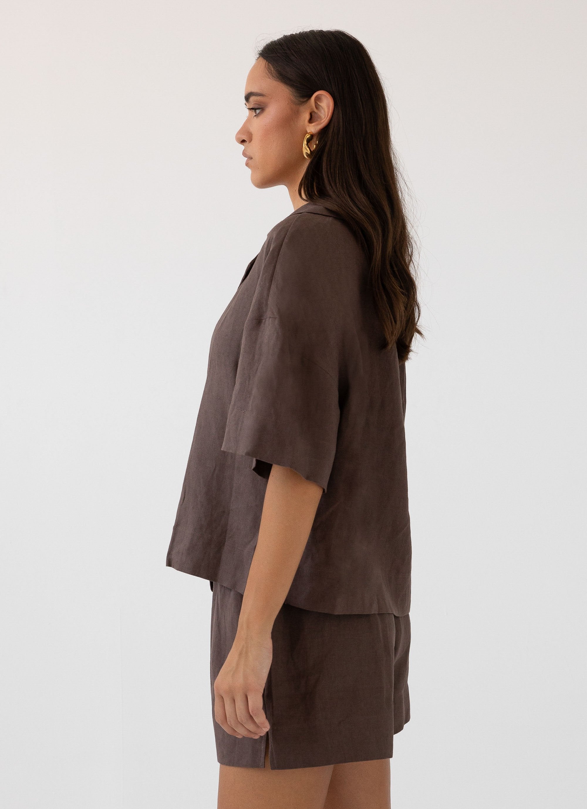 Chelsea Lounge Linen Shirt - Chestnut