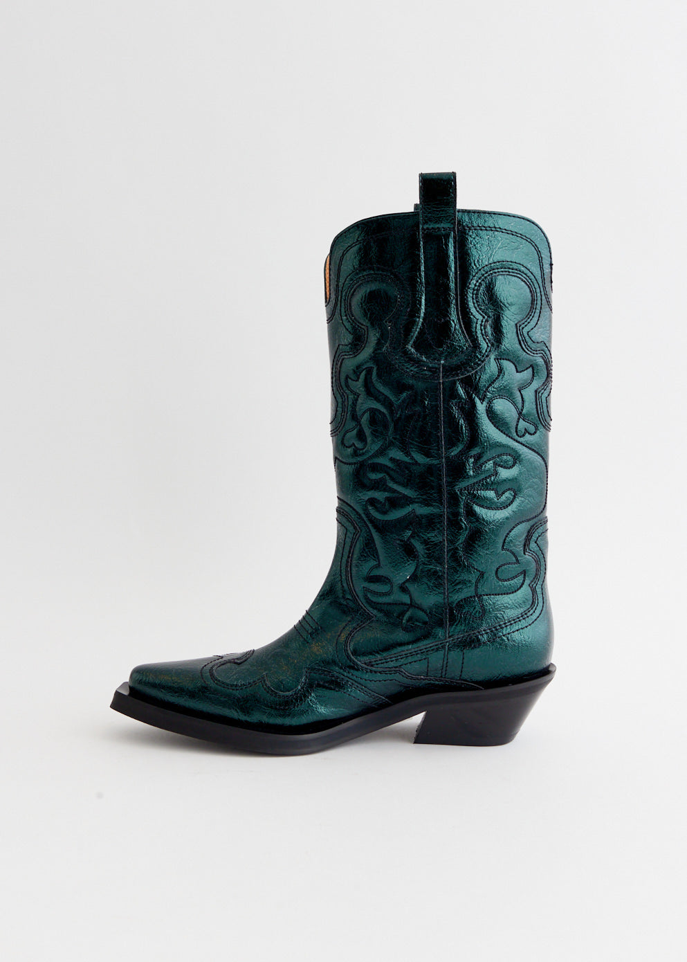 Mid Shaft Metallic Embroidered Western Boots