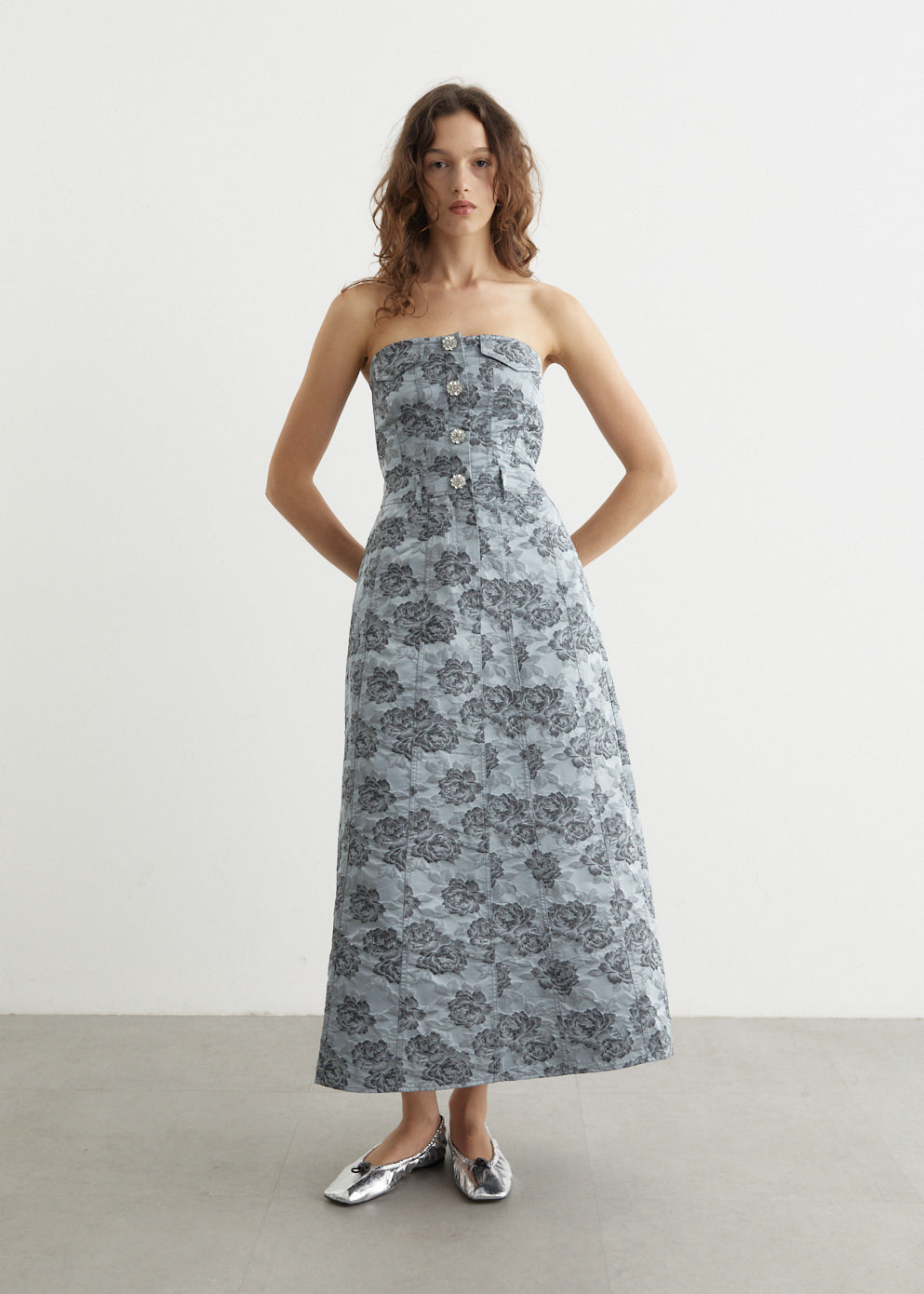 Botanical Jacquard Long Corsage Dress