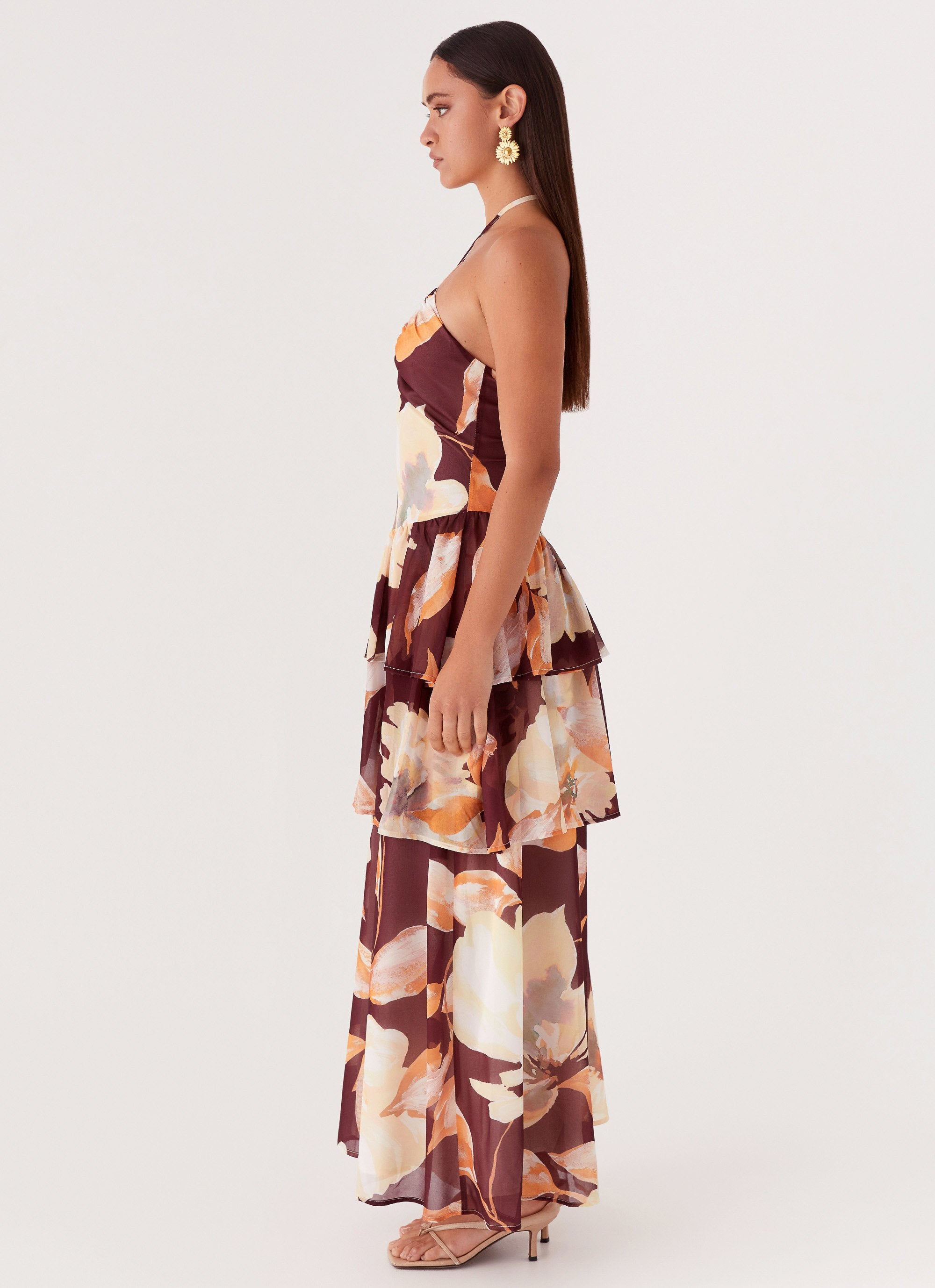 Sunset Chaser Maxi Dress - Brown Floral