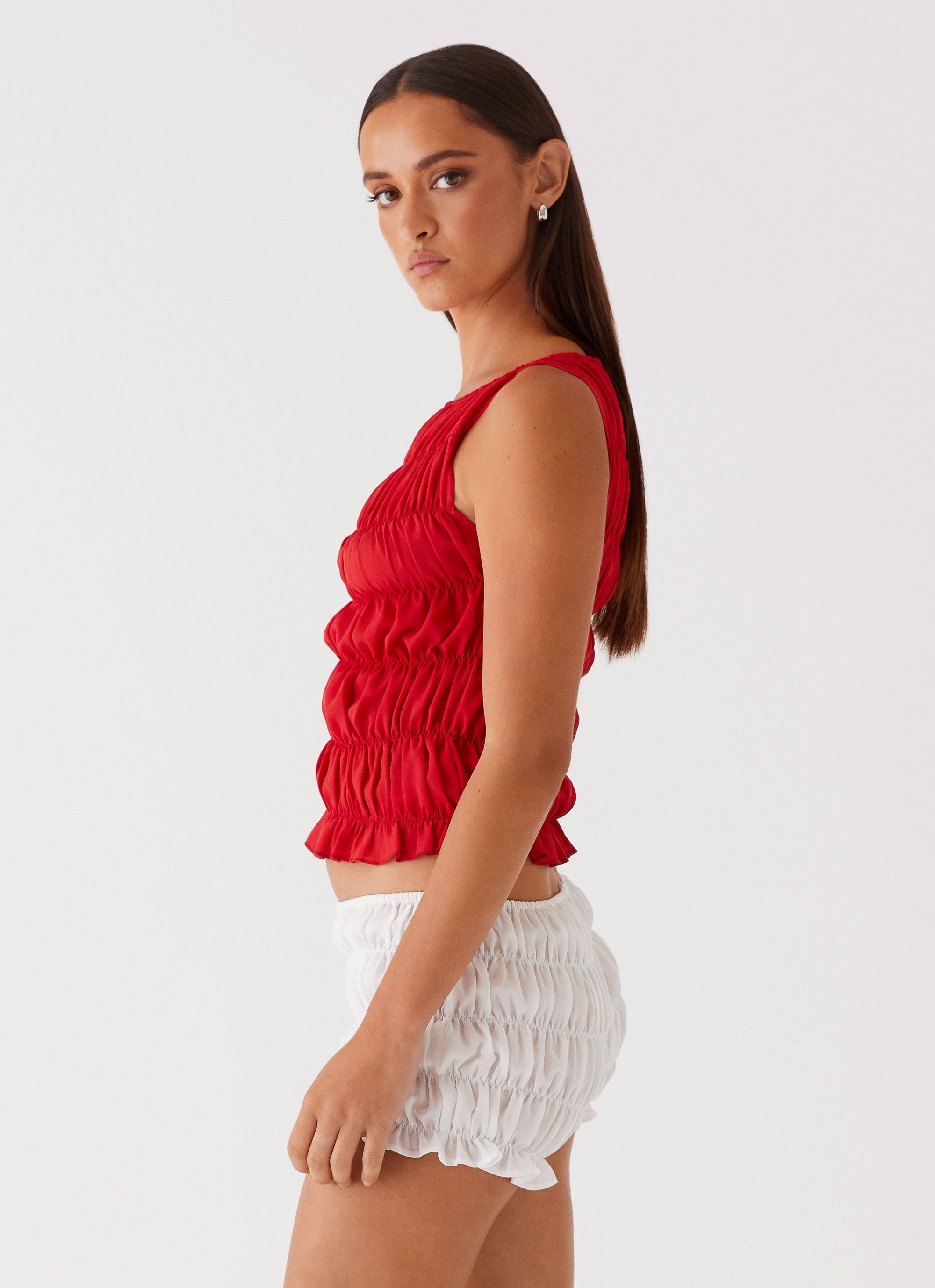 Messina Ruched Tank Top - Red