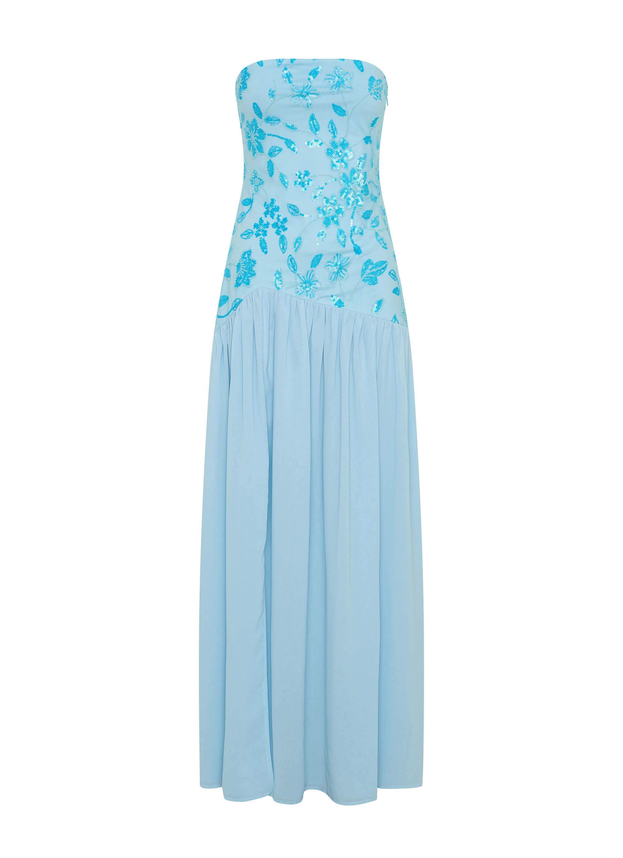 Eden Strapless Beaded Maxi Dress - Blue