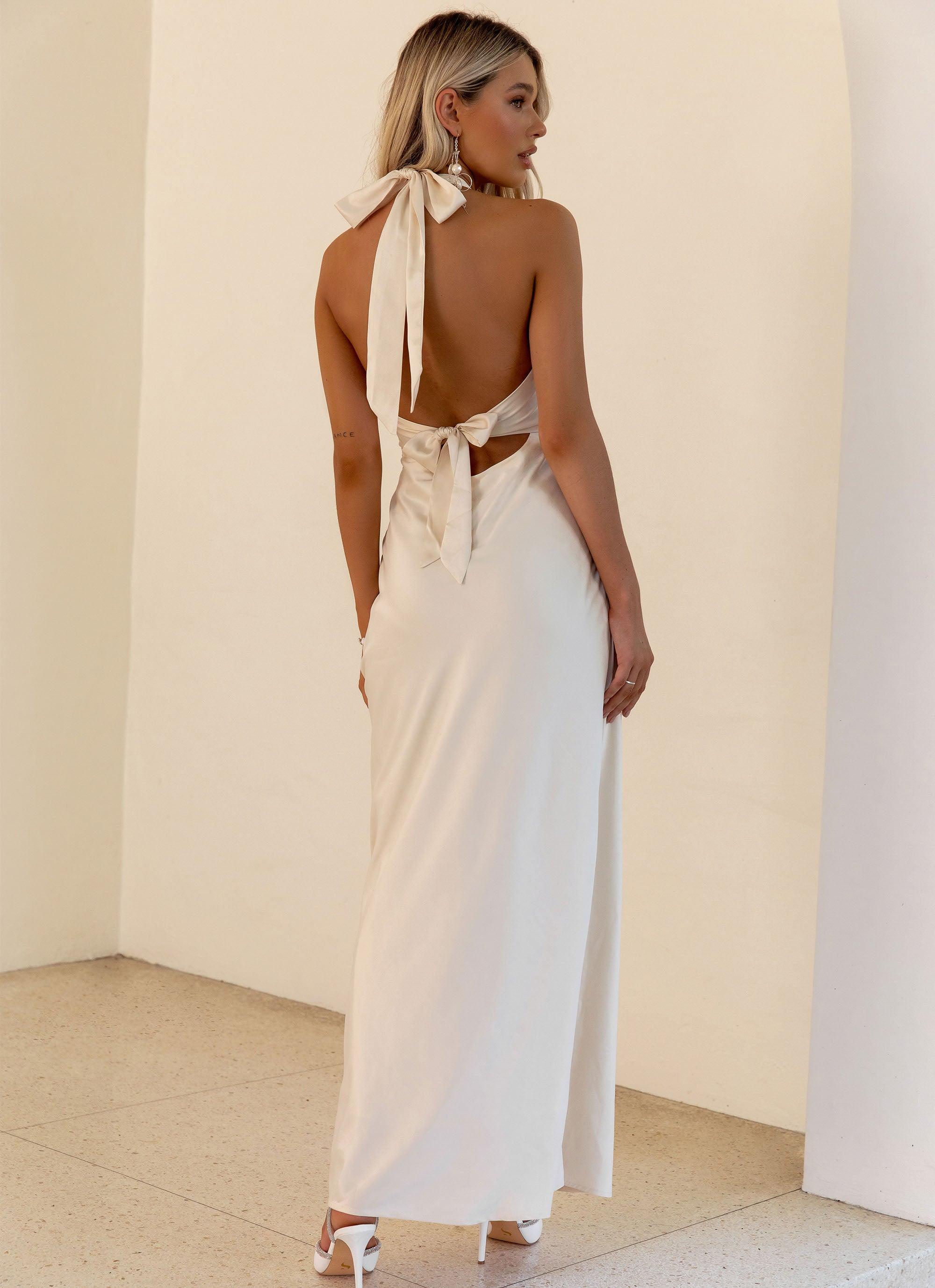 Heavy Hearted Satin Maxi Dress - Pearl