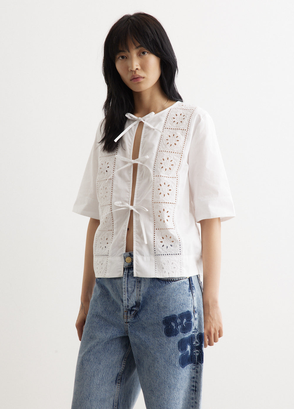 Broderie Anglaise Tie Blouse