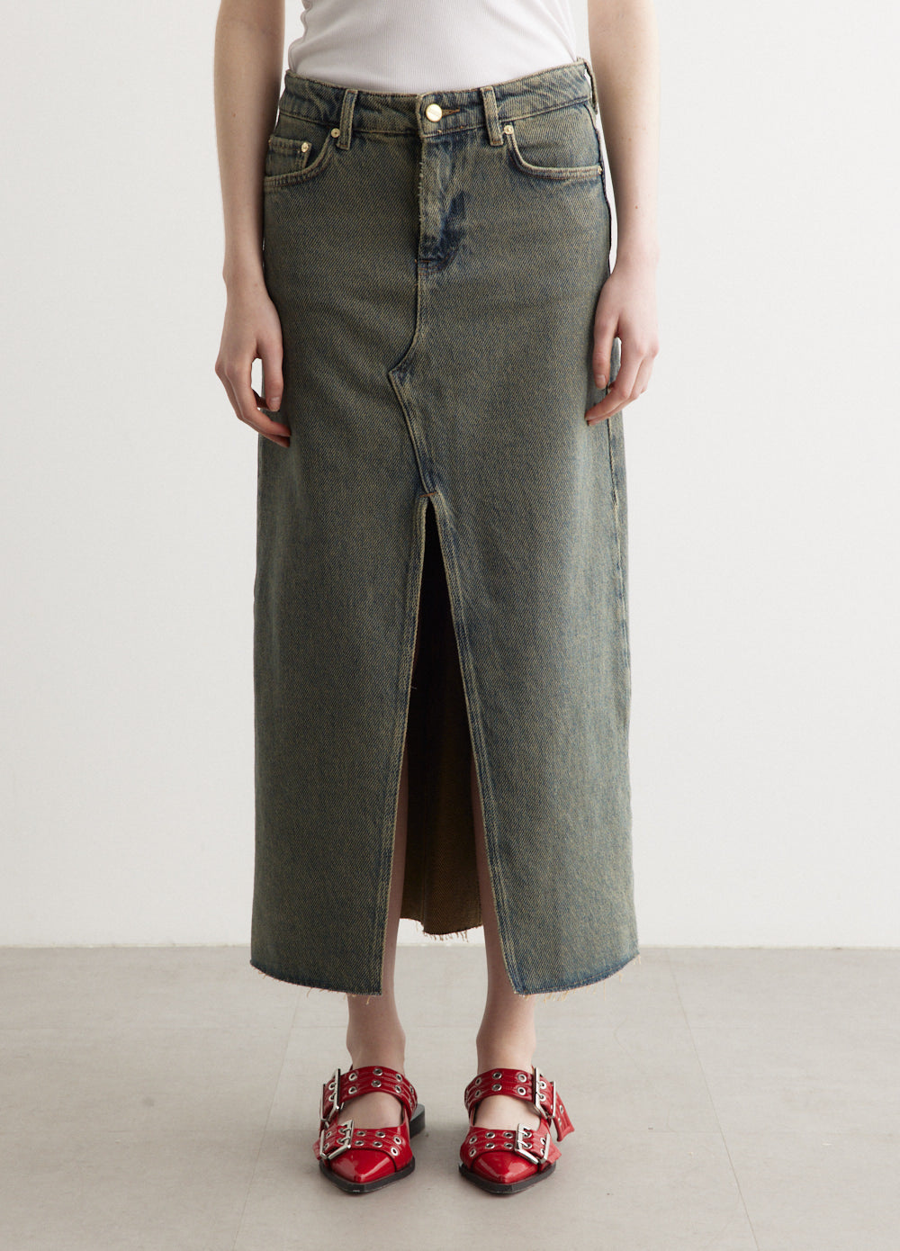 Overdyed Heavy Denim Maxi Skirt