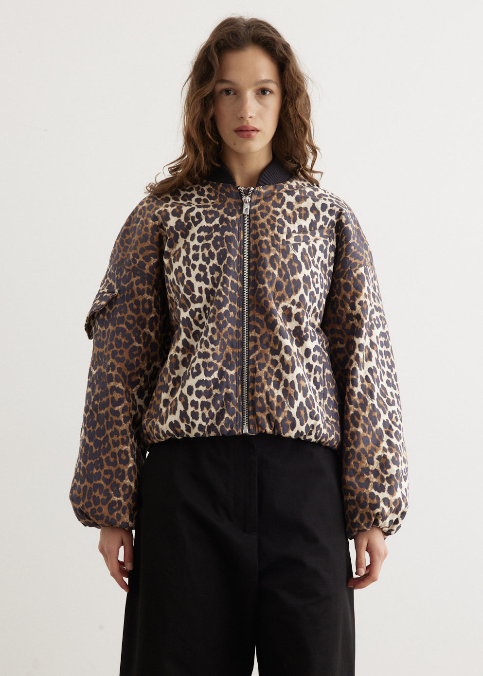 Printed Canvas Oversized Short Bomber Jacket