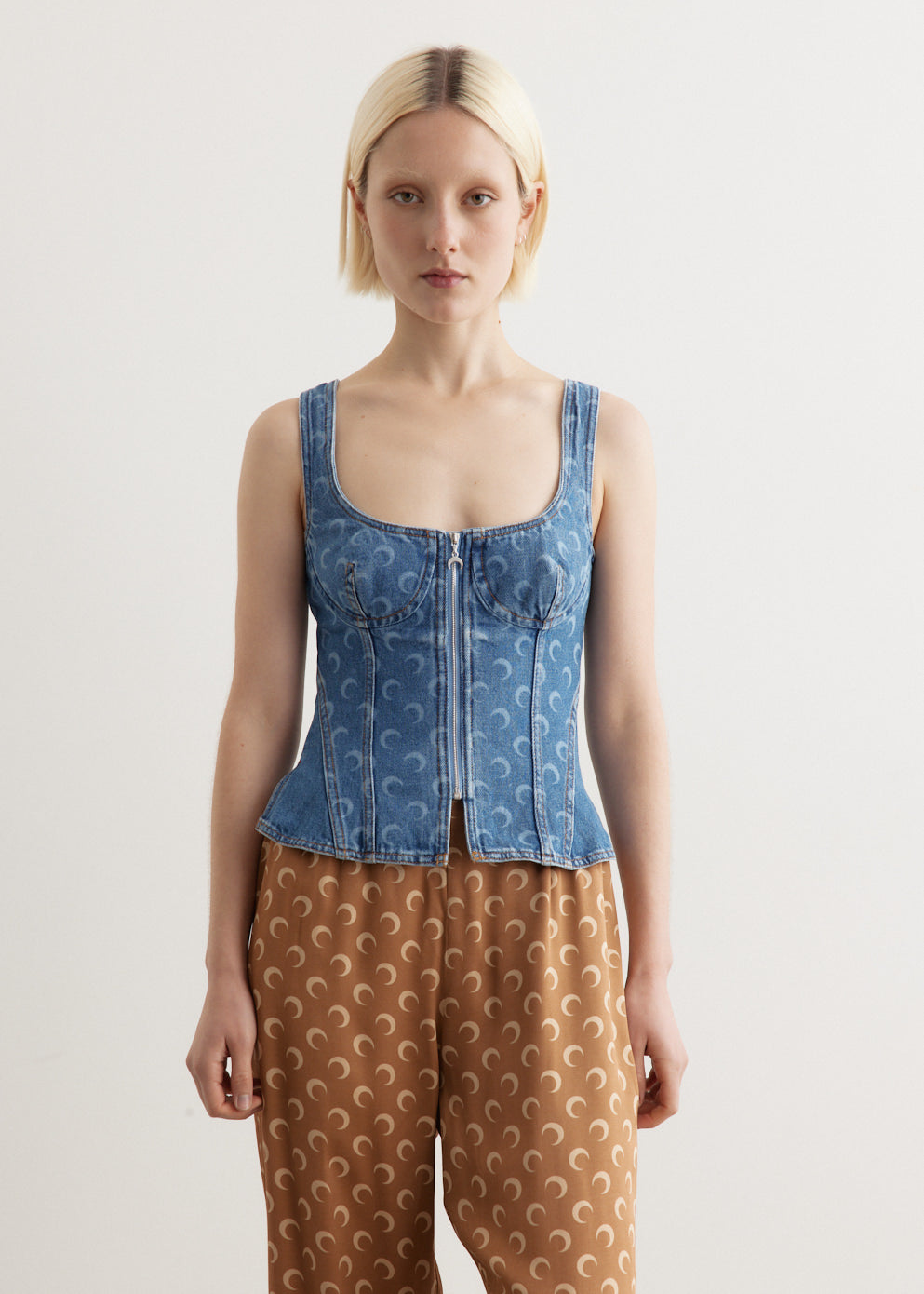 Moon Laser Denim Corset Top