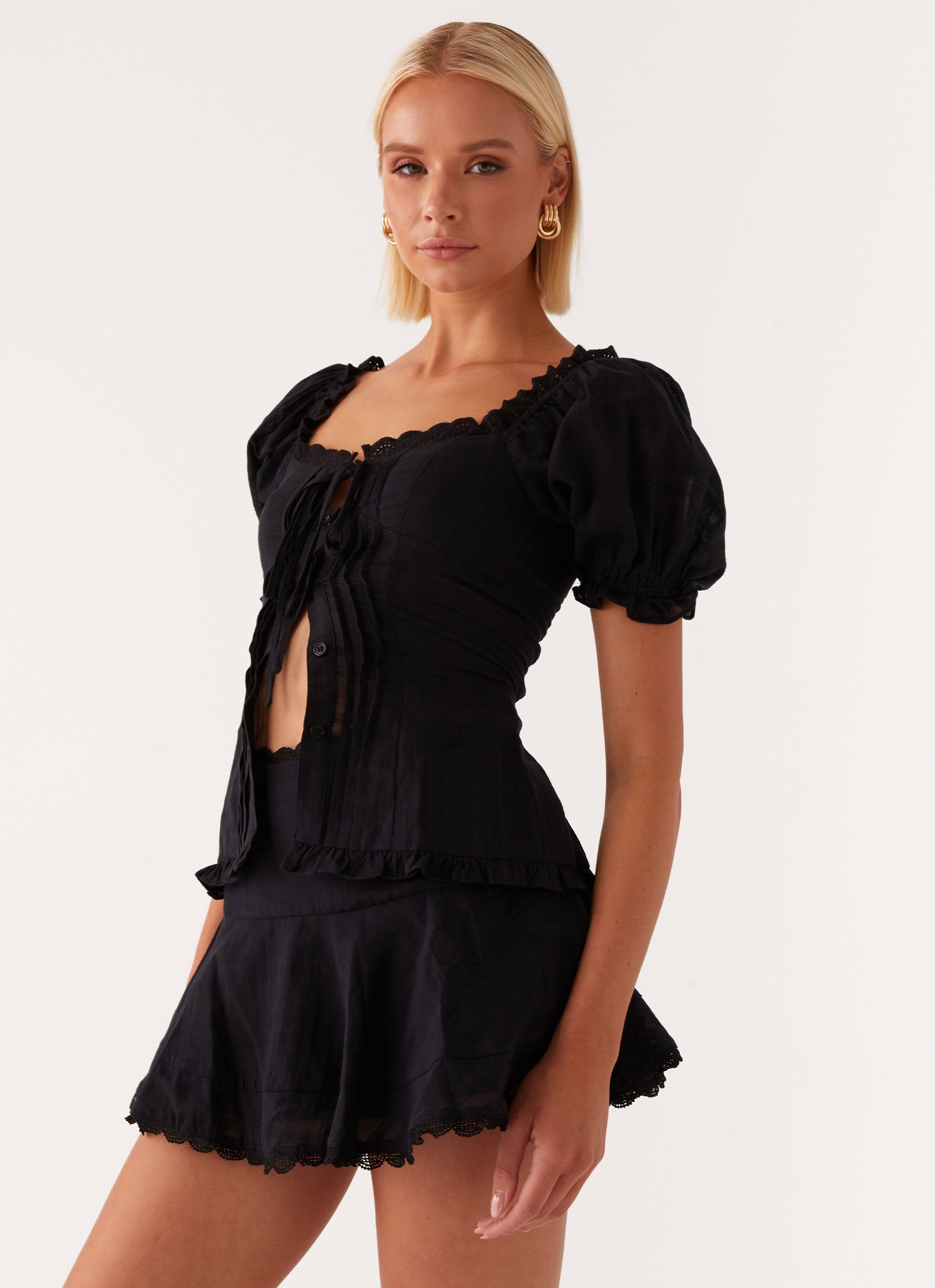 Hundred Percent Puff Sleeve Top - Black