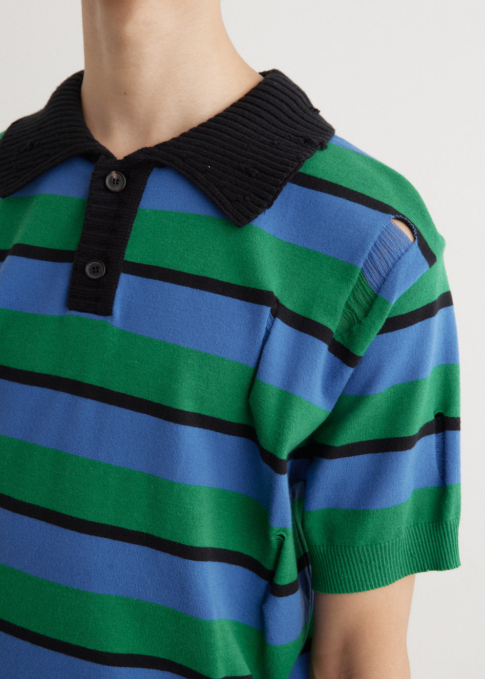 Damaged Stripe Polo Sweater