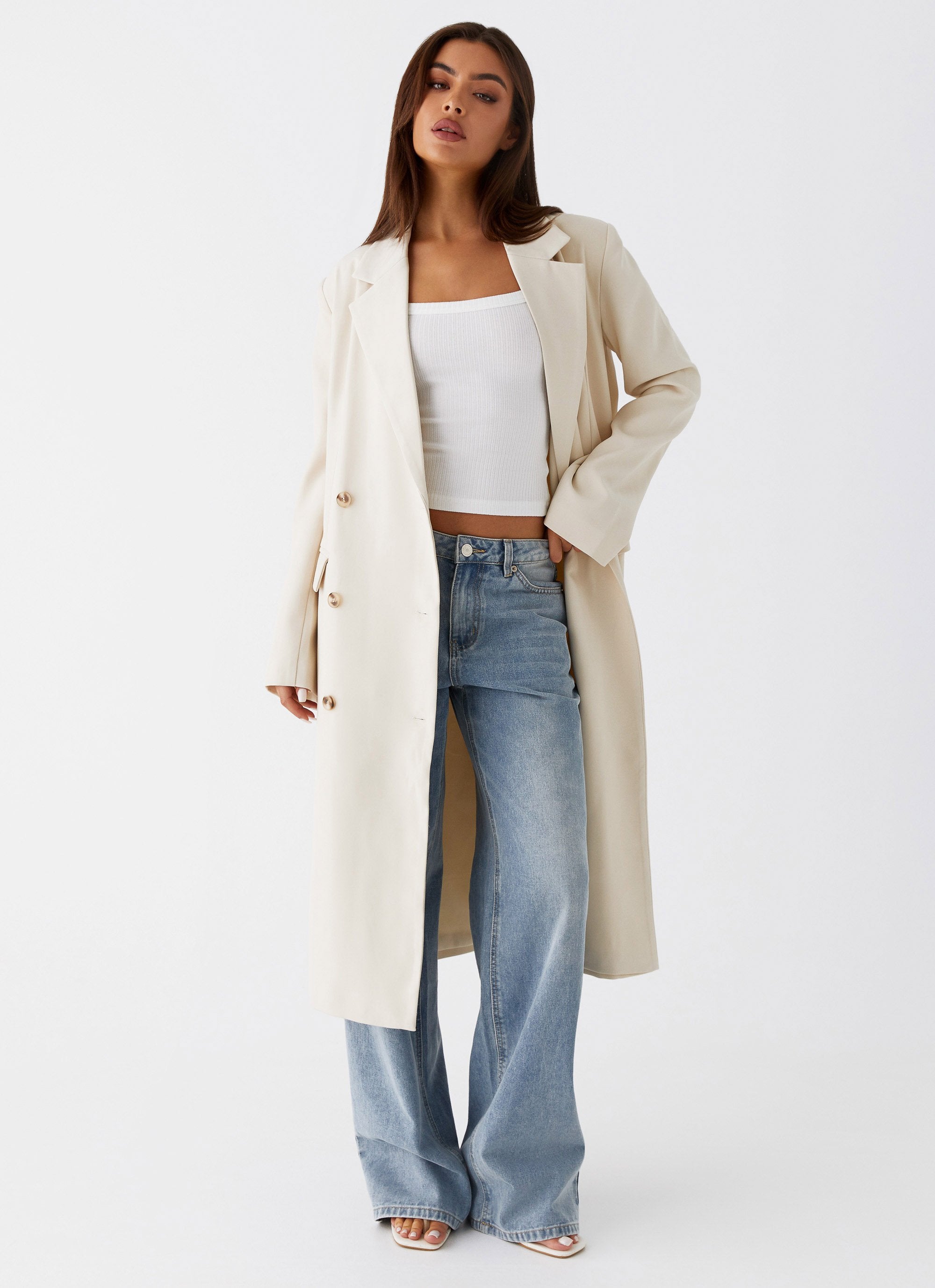 Dalia Double Breasted Blazer Coat - Beige