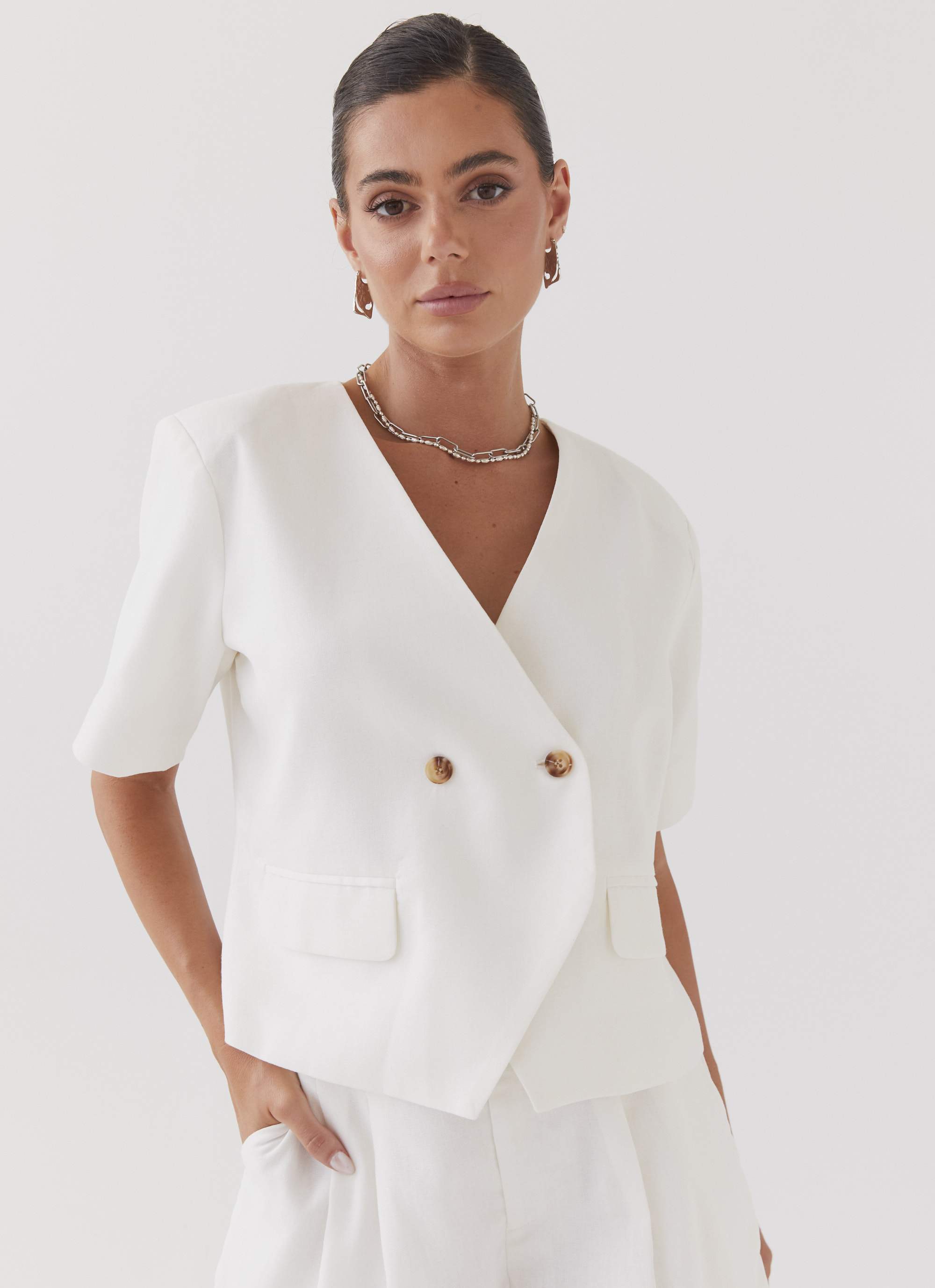 Hacienda Linen Short Sleeve Blazer - White