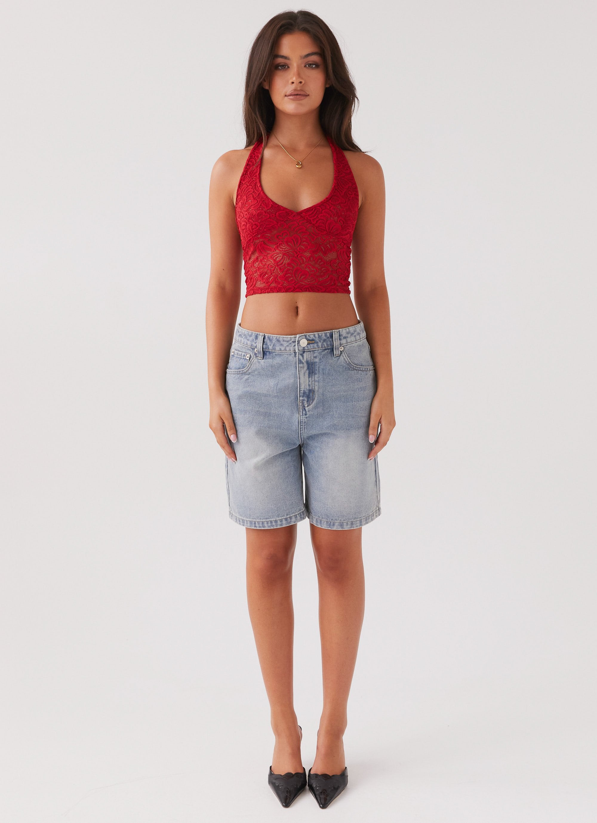 Serifina Lace Halterneck Top - Cherry