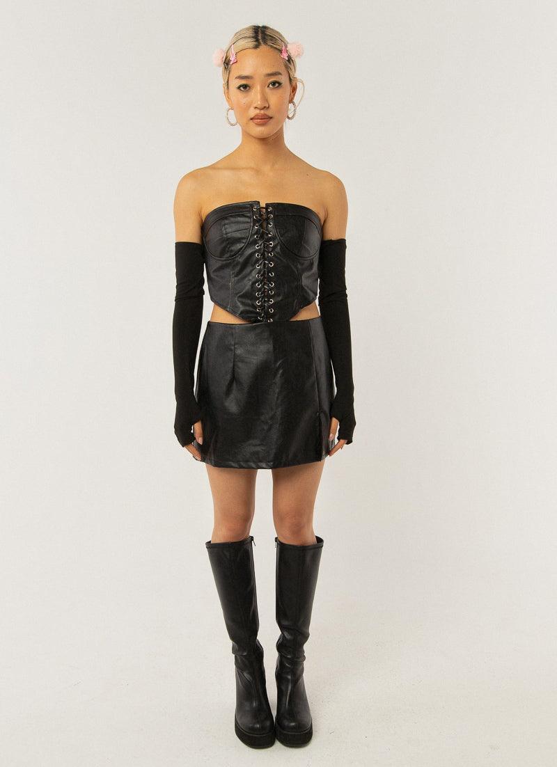 Night Turns Into Morning PU Bustier - Black PU