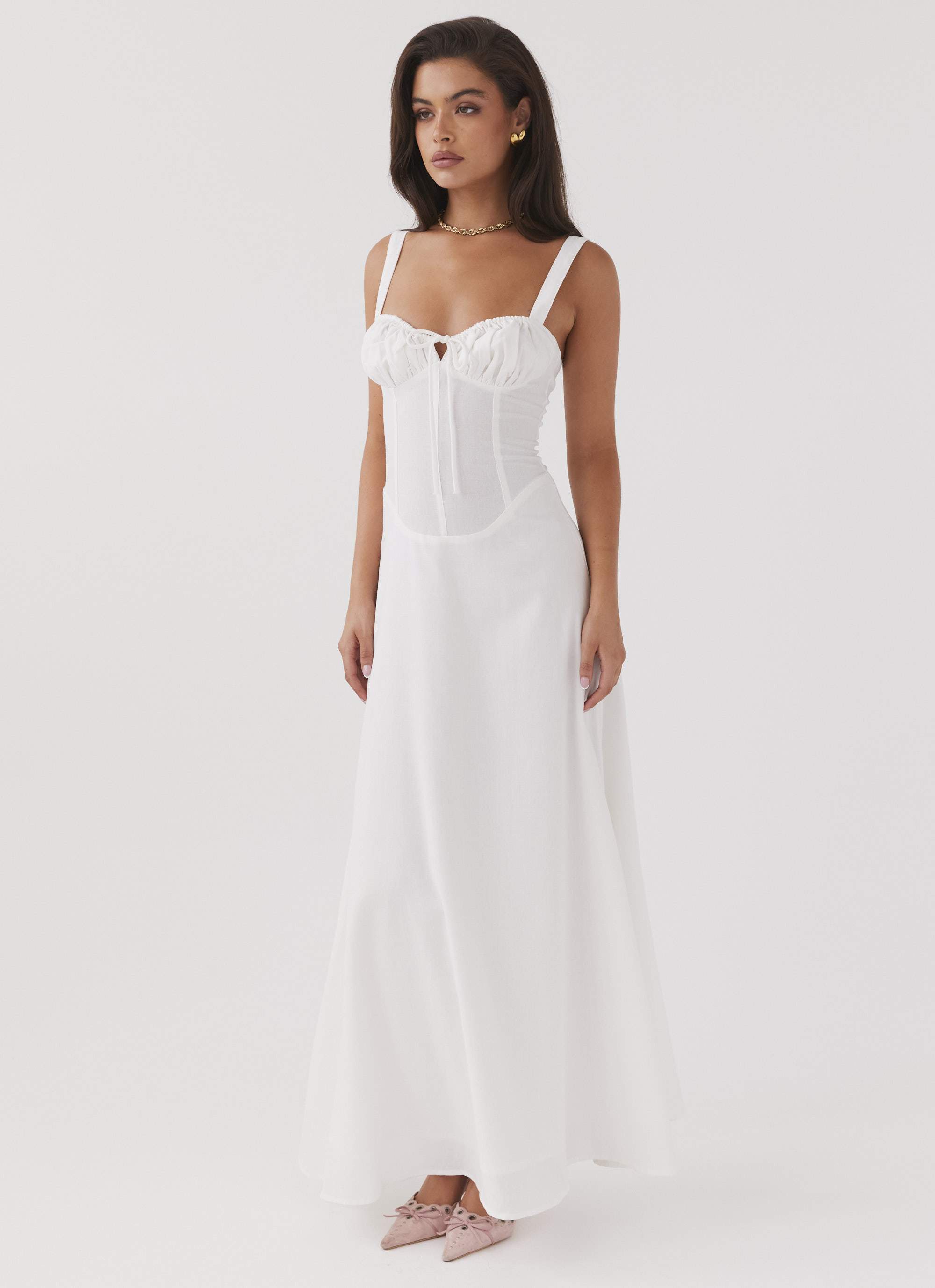 Lucie Linen Maxi Dress - White