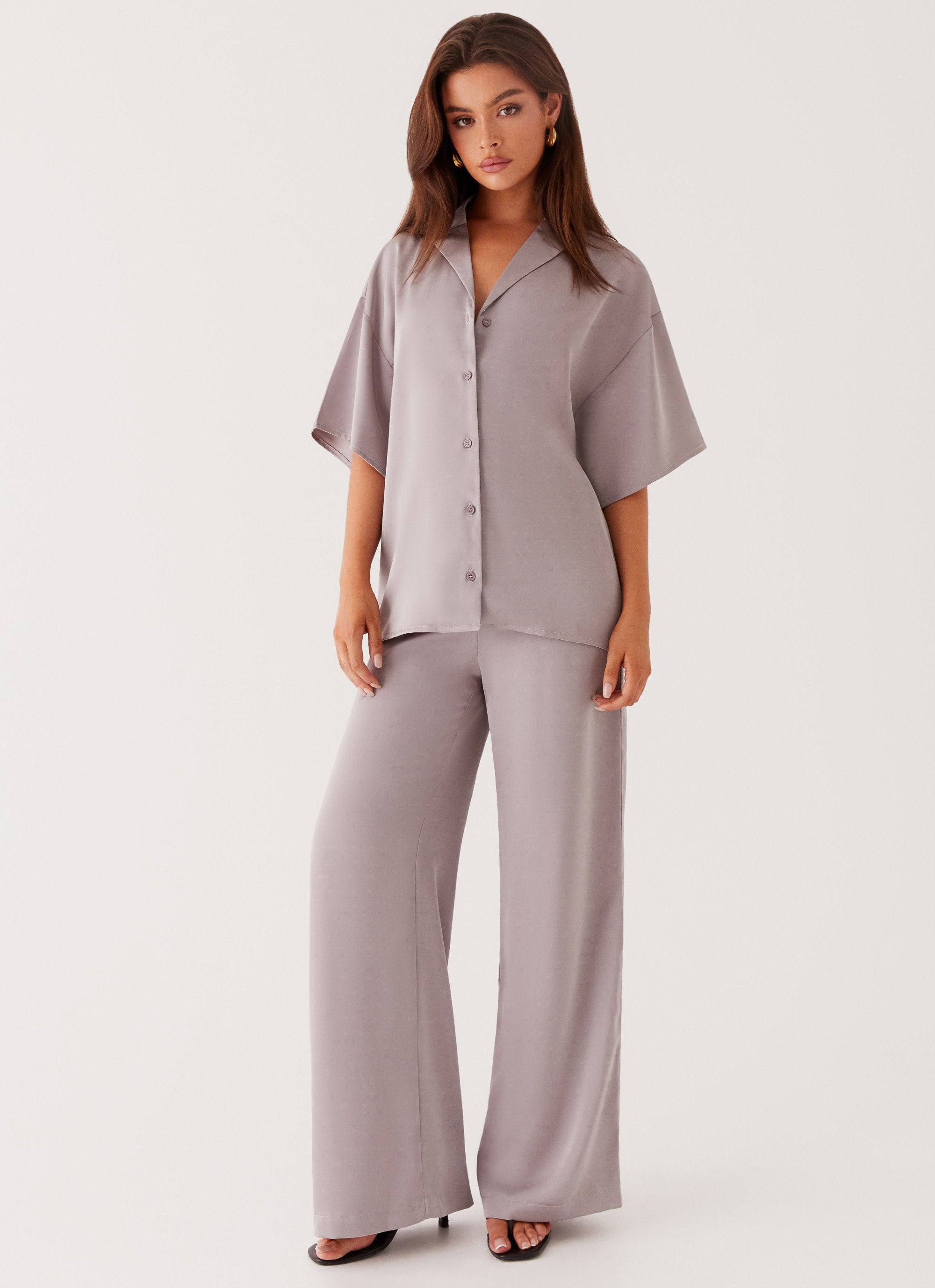 Palm Cove Satin Shirt - Grey